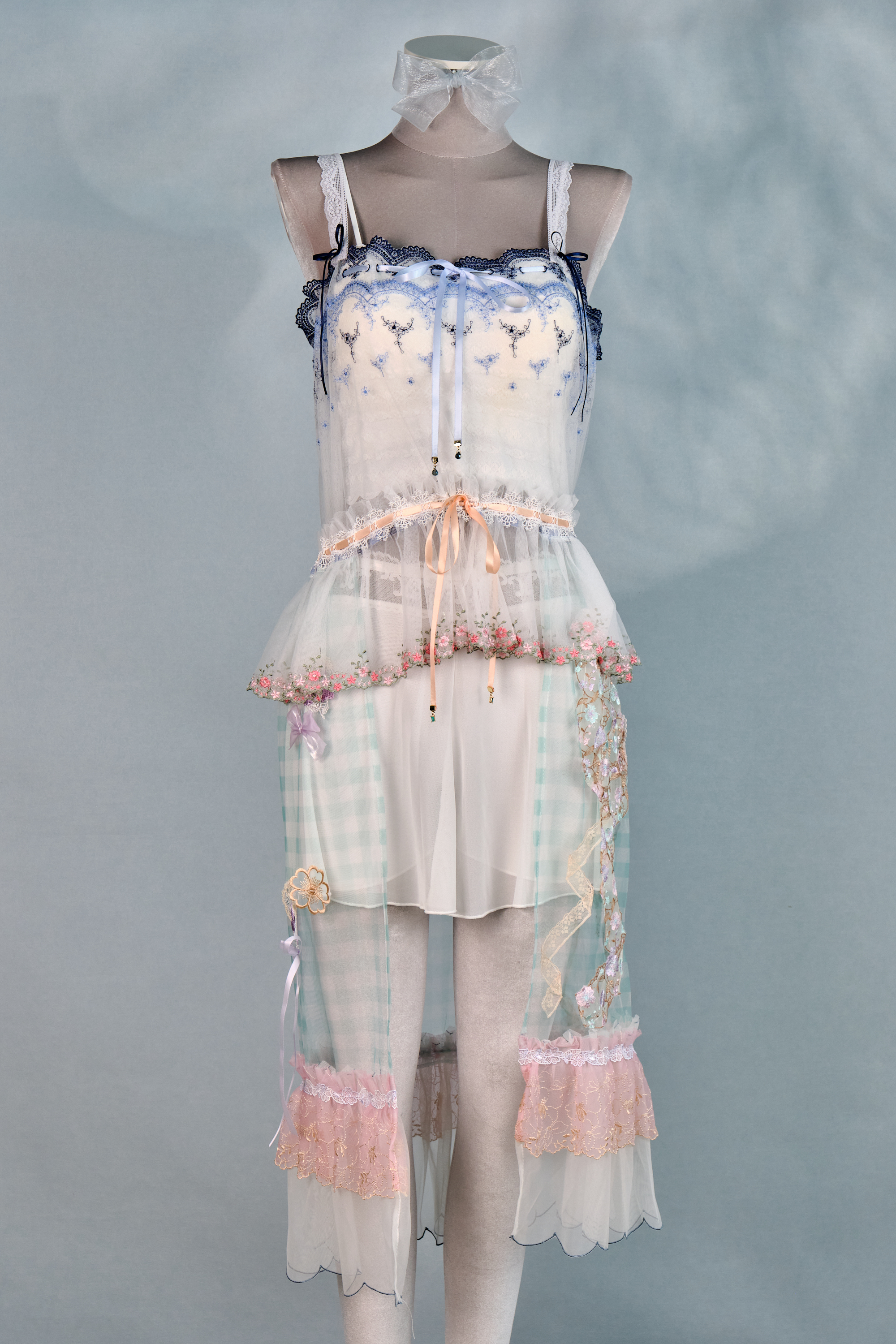 12333 Colorful Sheer Suspender Open-Chest Long Dress Cover/Jacket