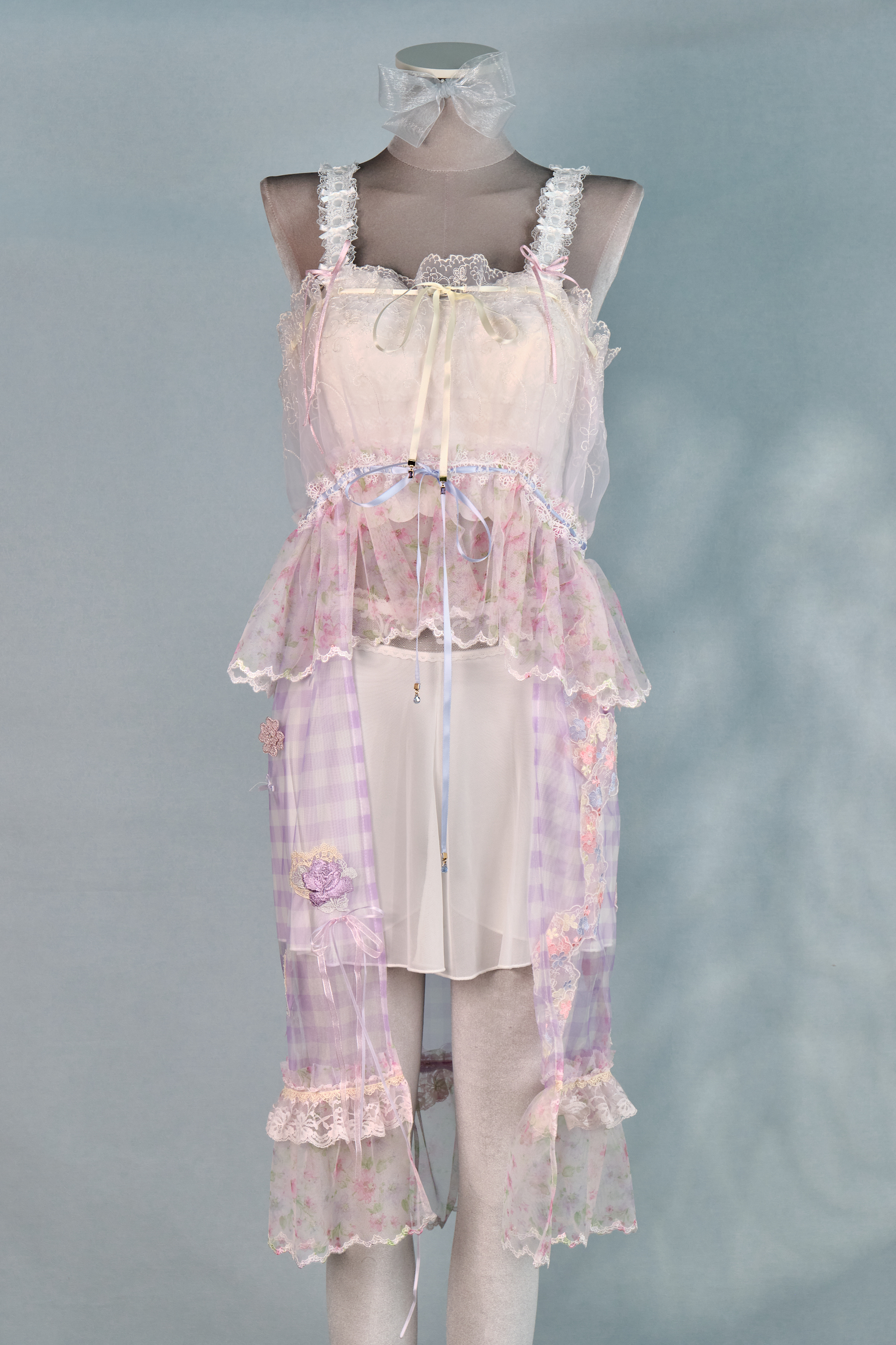 12334 Colorful Sheer Suspender Open-Chest Long Dress Cover/Jacket