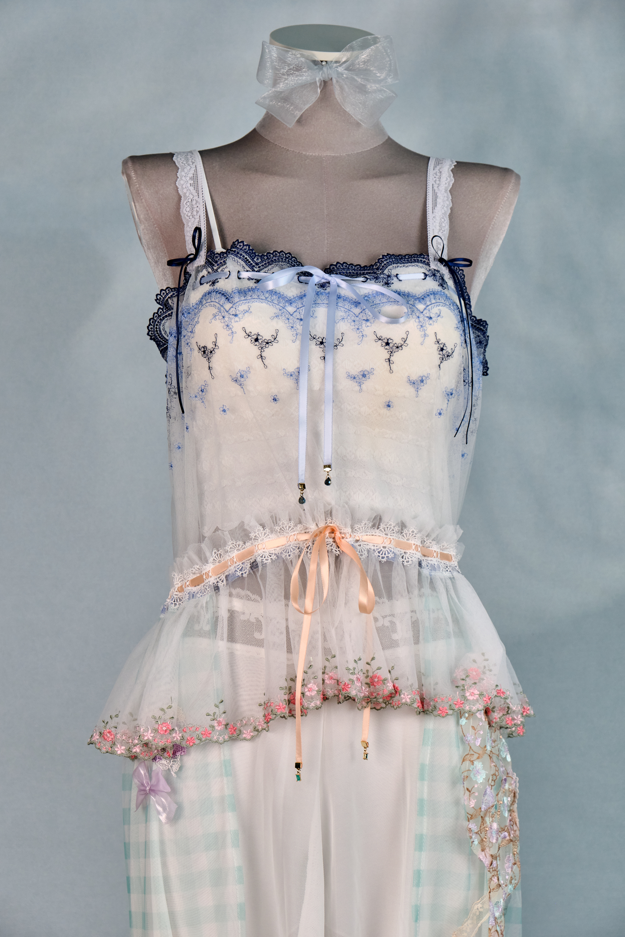 12333 Colorful Sheer Suspender Open-Chest Long Dress Cover/Jacket