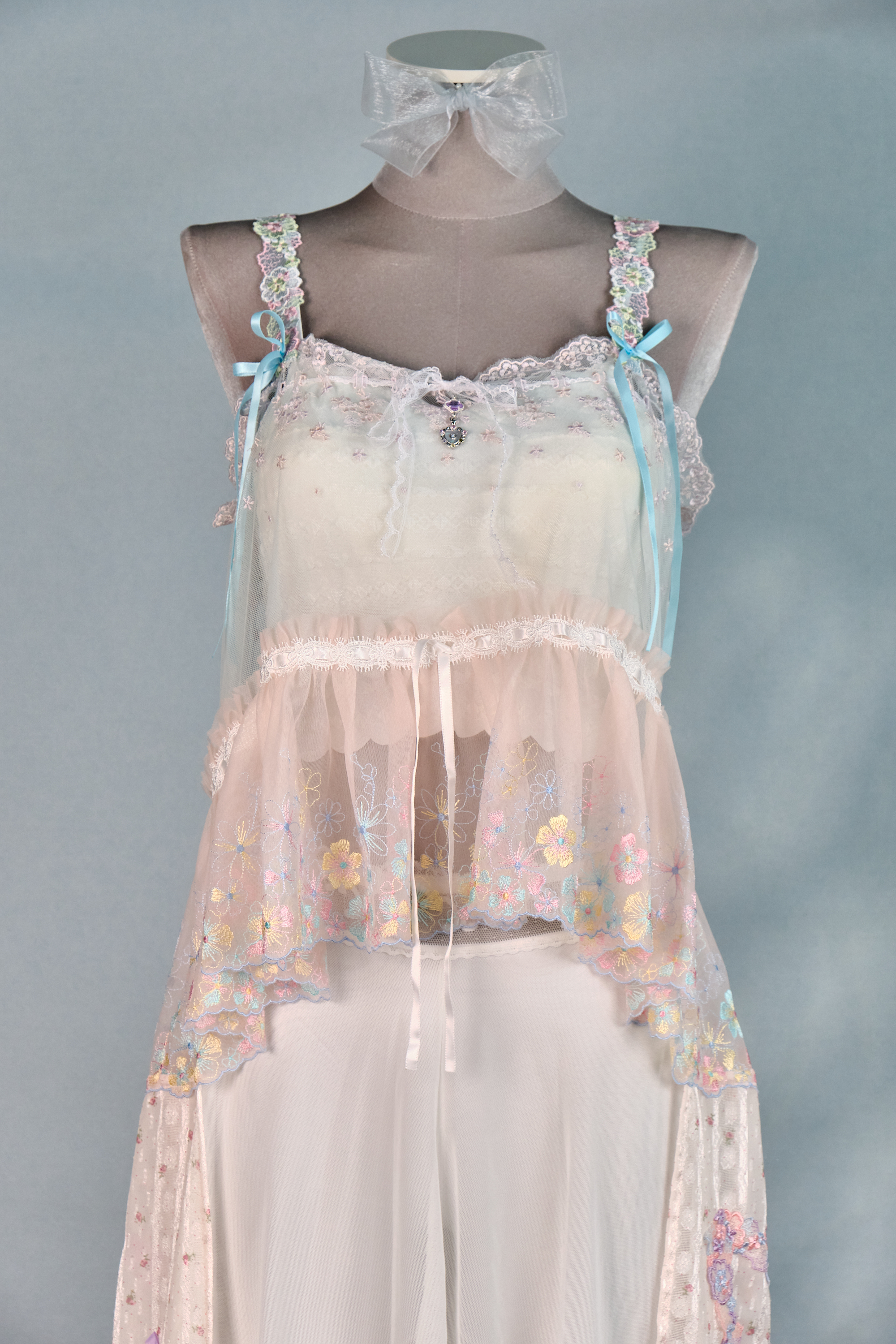 12332 Colorful Sheer Suspender Open-Chest Long Dress Cover/Jacket