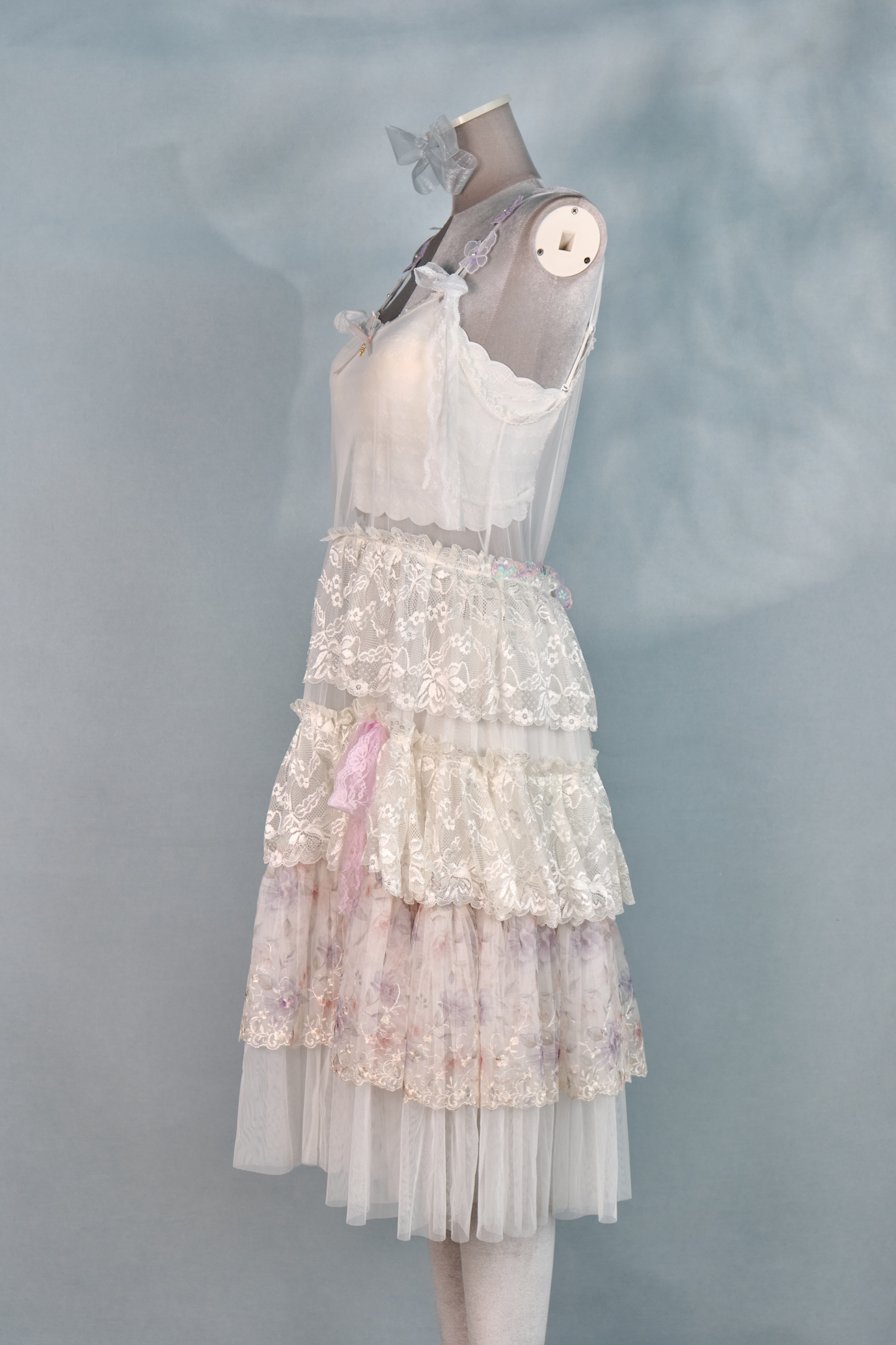 12339 Dreamy Embroidered Floral Shoulder Strap Sheer Suspender Long Dress