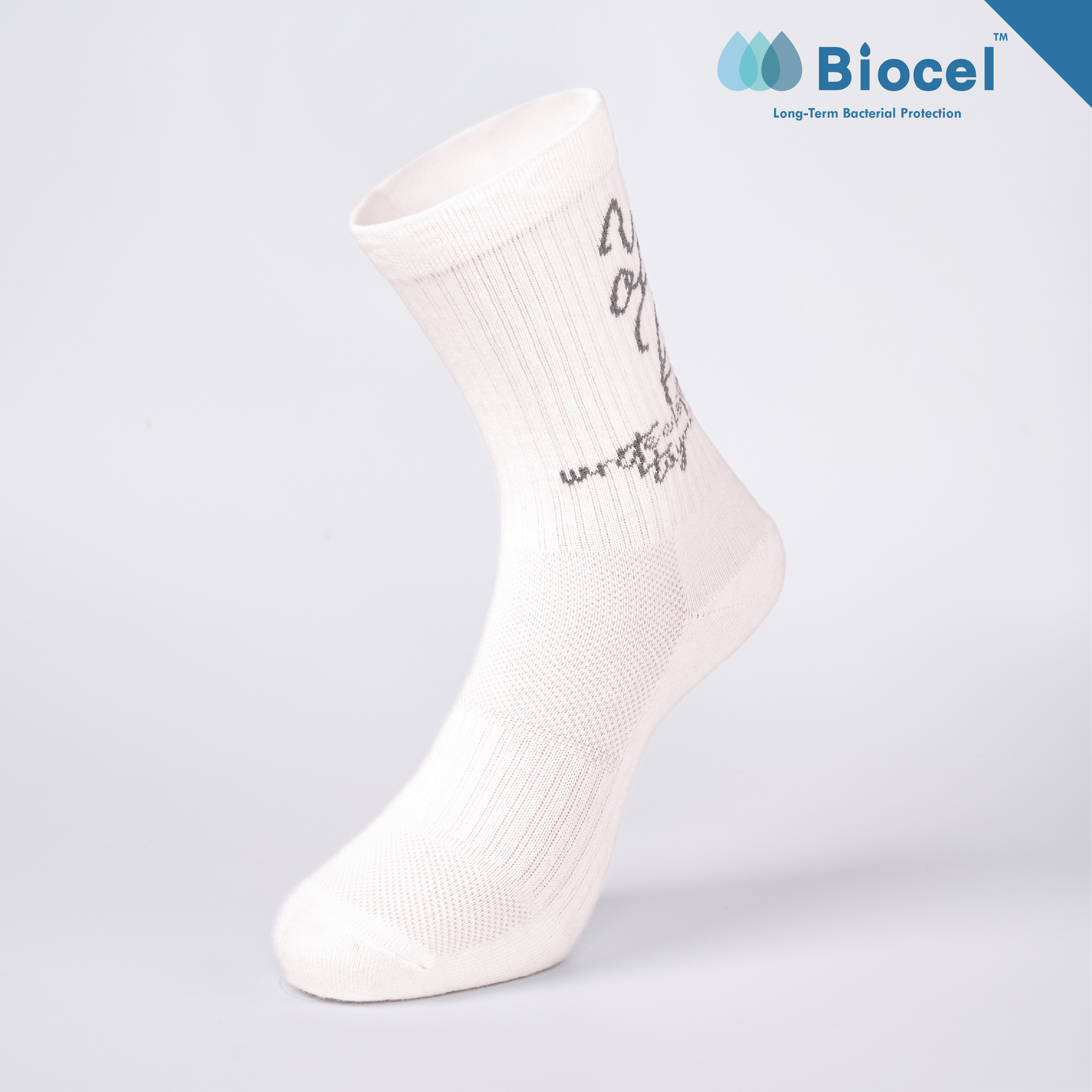 Spark 抗菌運動中筒襪〈白灰〉