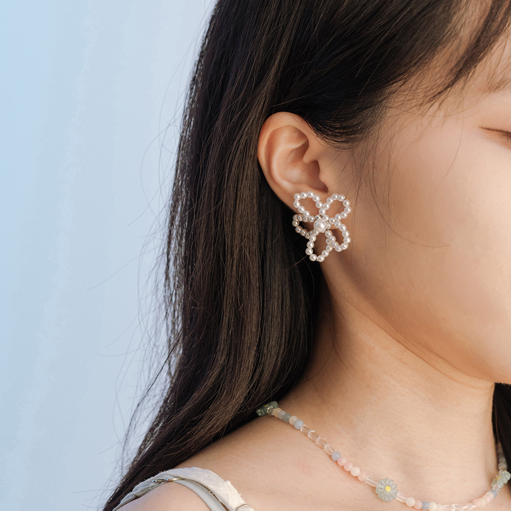 925 silver needle pearl flower earrings【07030934】in stock+pre-order