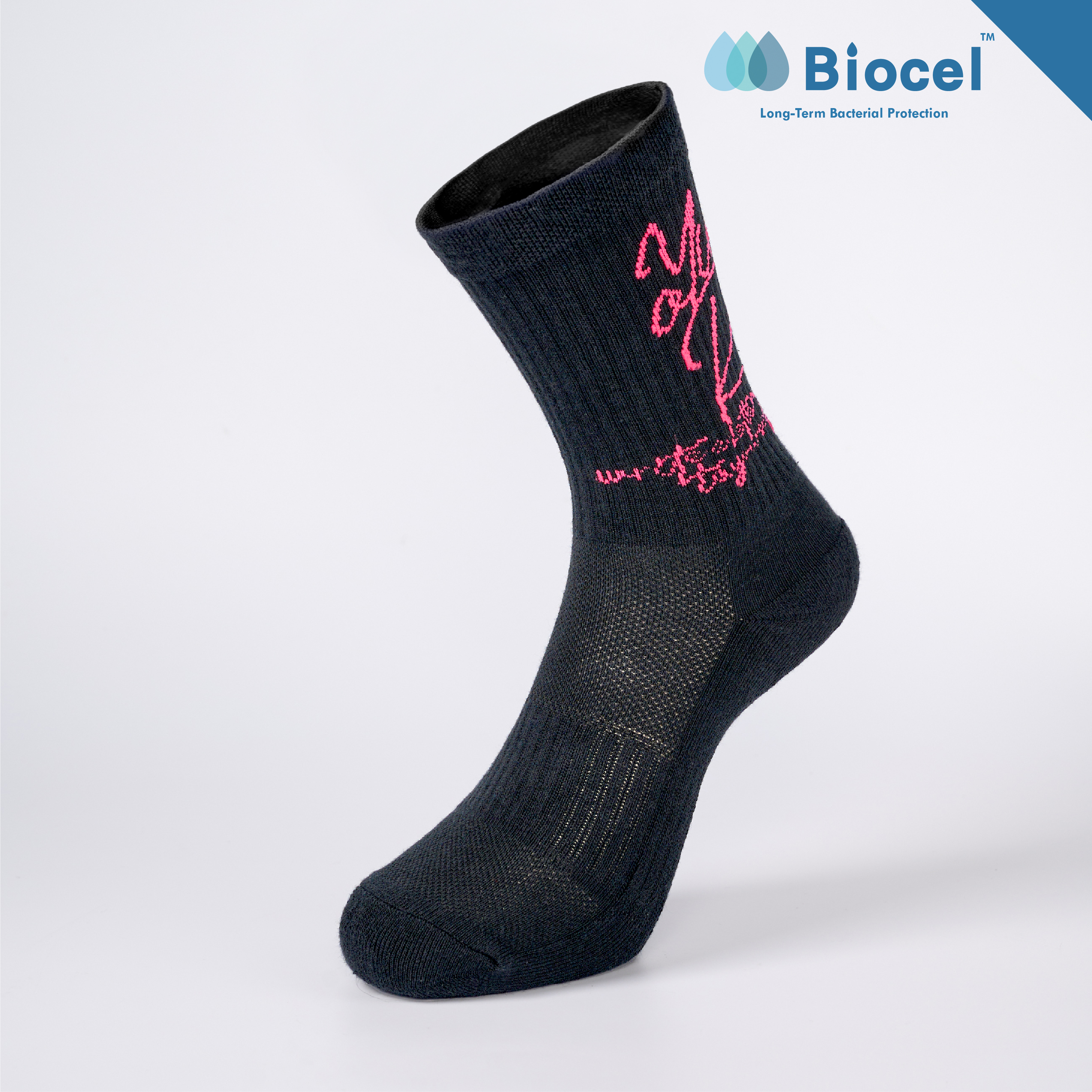 Spark 抗菌運動中筒襪〈黑粉〉