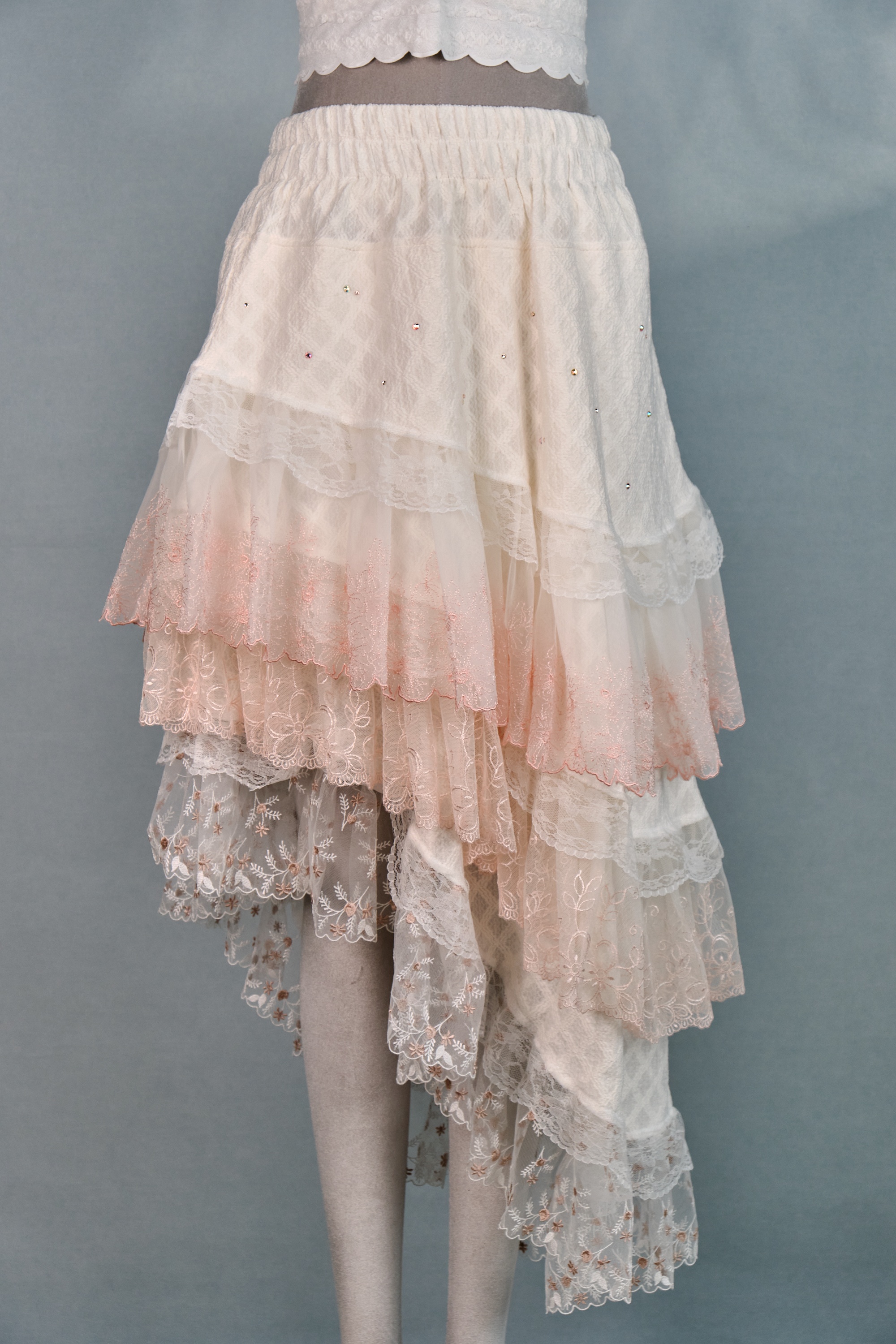 12345 Rhinestone Lace Layered Knee-Length Skirt