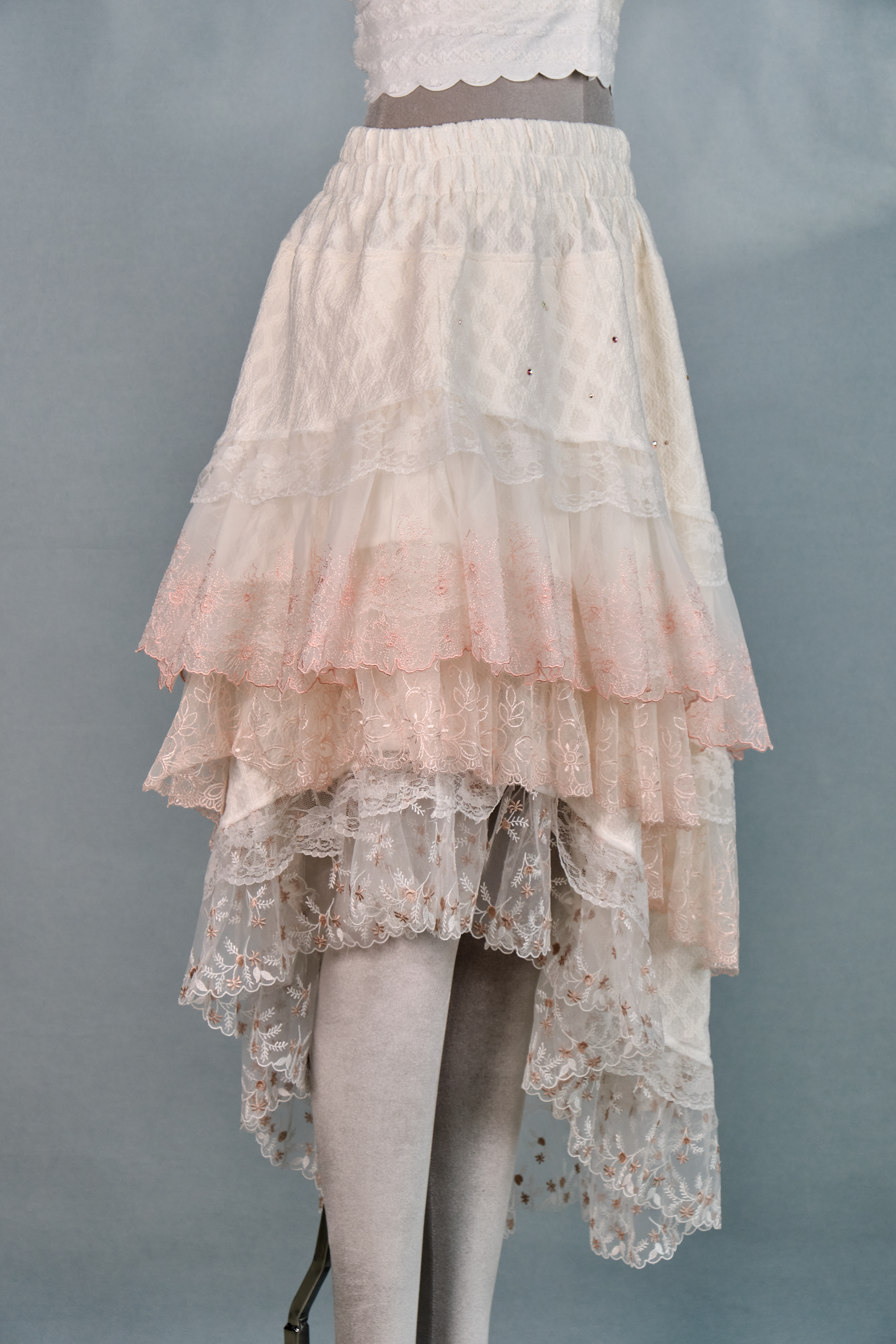 12345 Rhinestone Lace Layered Knee-Length Skirt