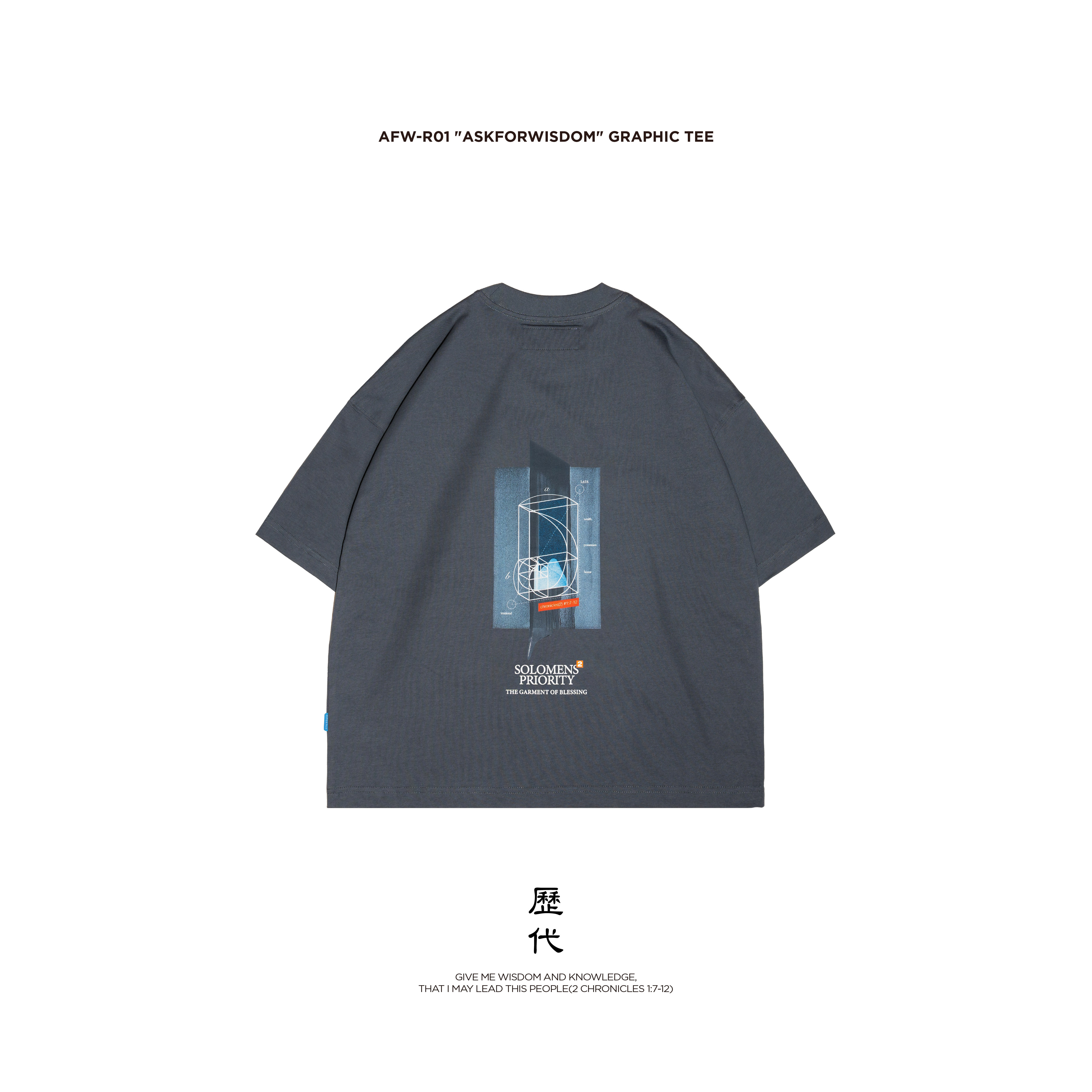 AFW-R01 "AskForWisdom" Graphic TEE - Gray Blue
