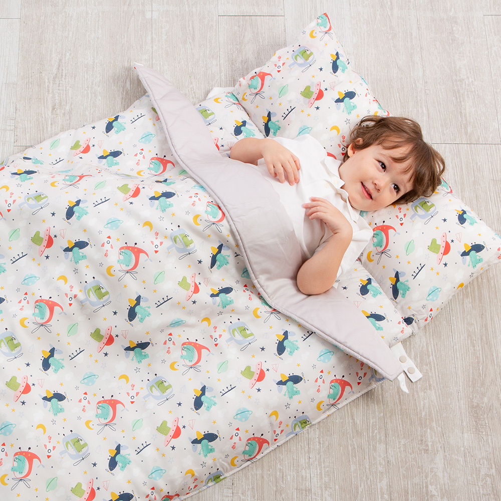 gunite 超透氣抗菌天絲加厚床墊_三合一兒童睡袋(附防塵收納袋)｜Dino飛行恐龍