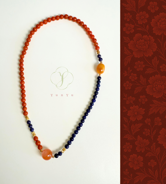 雙圈南紅配蜜蠟