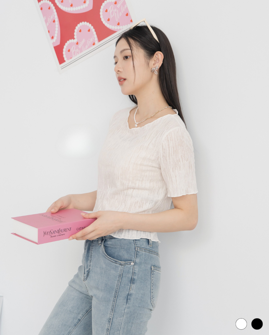 優雅皺褶透膚内搭