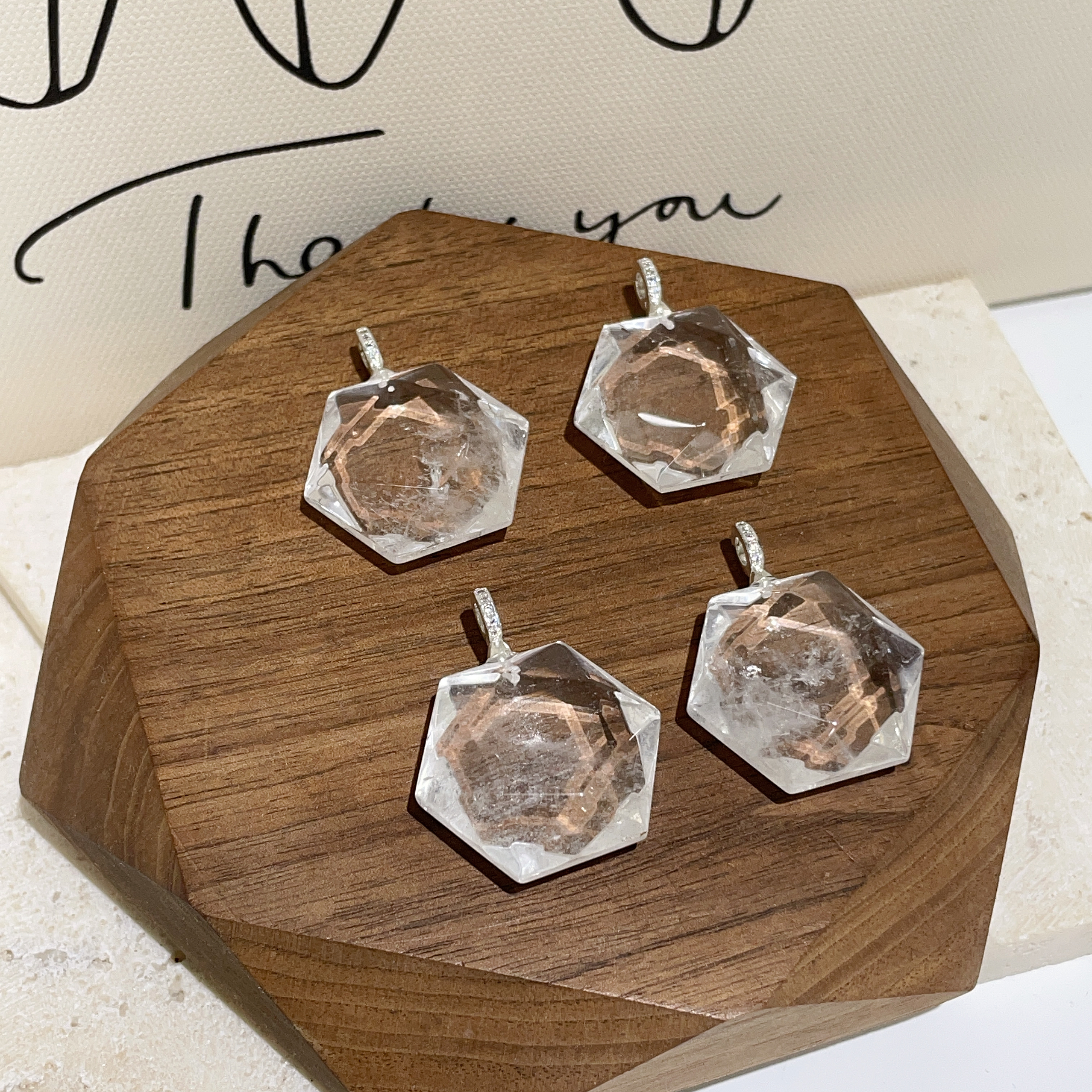 白水晶大衛星隨意扣吊墜