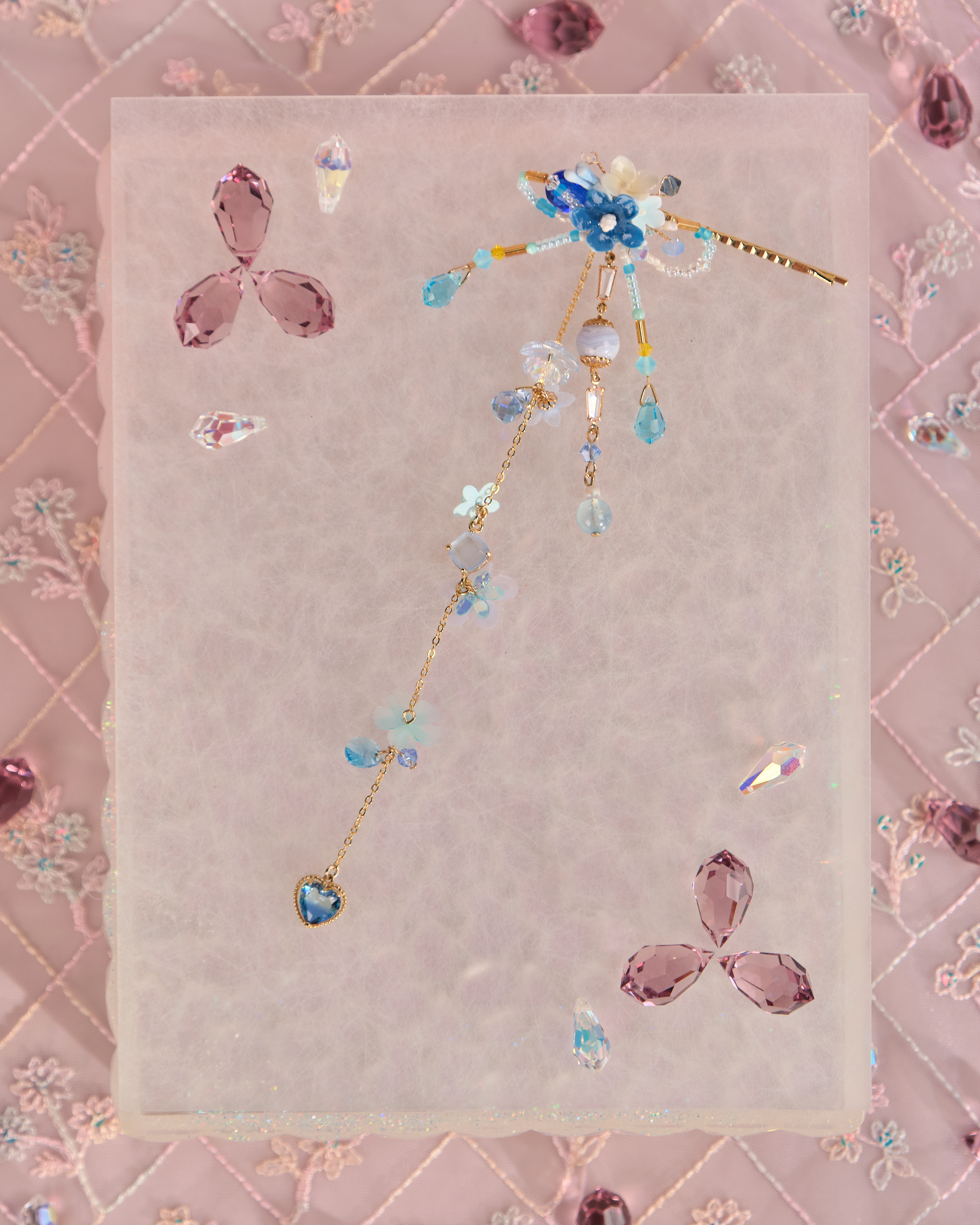 12522  Floral Barrette with Beaded Charm