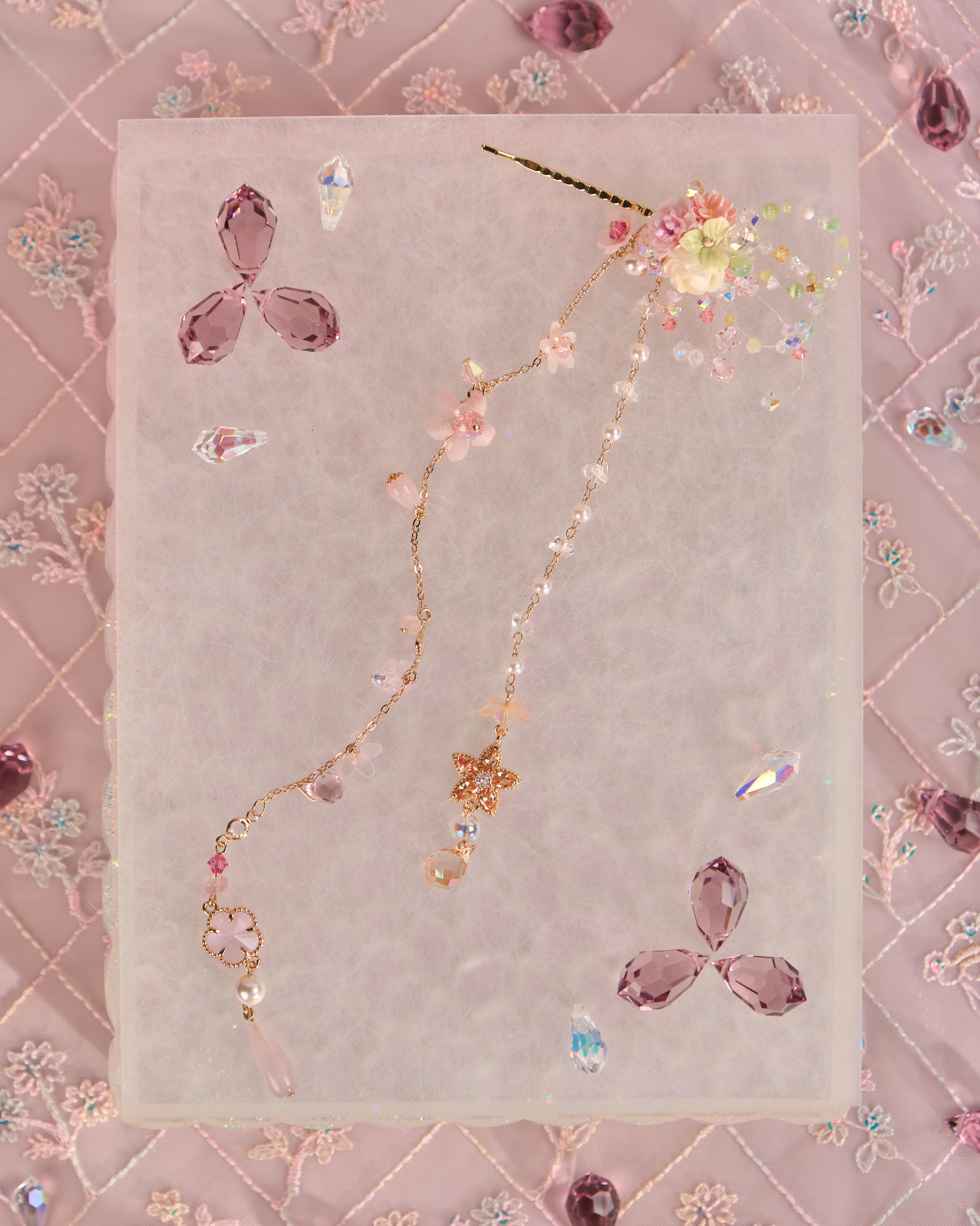 12521 Floral Barrette with Beaded Charm