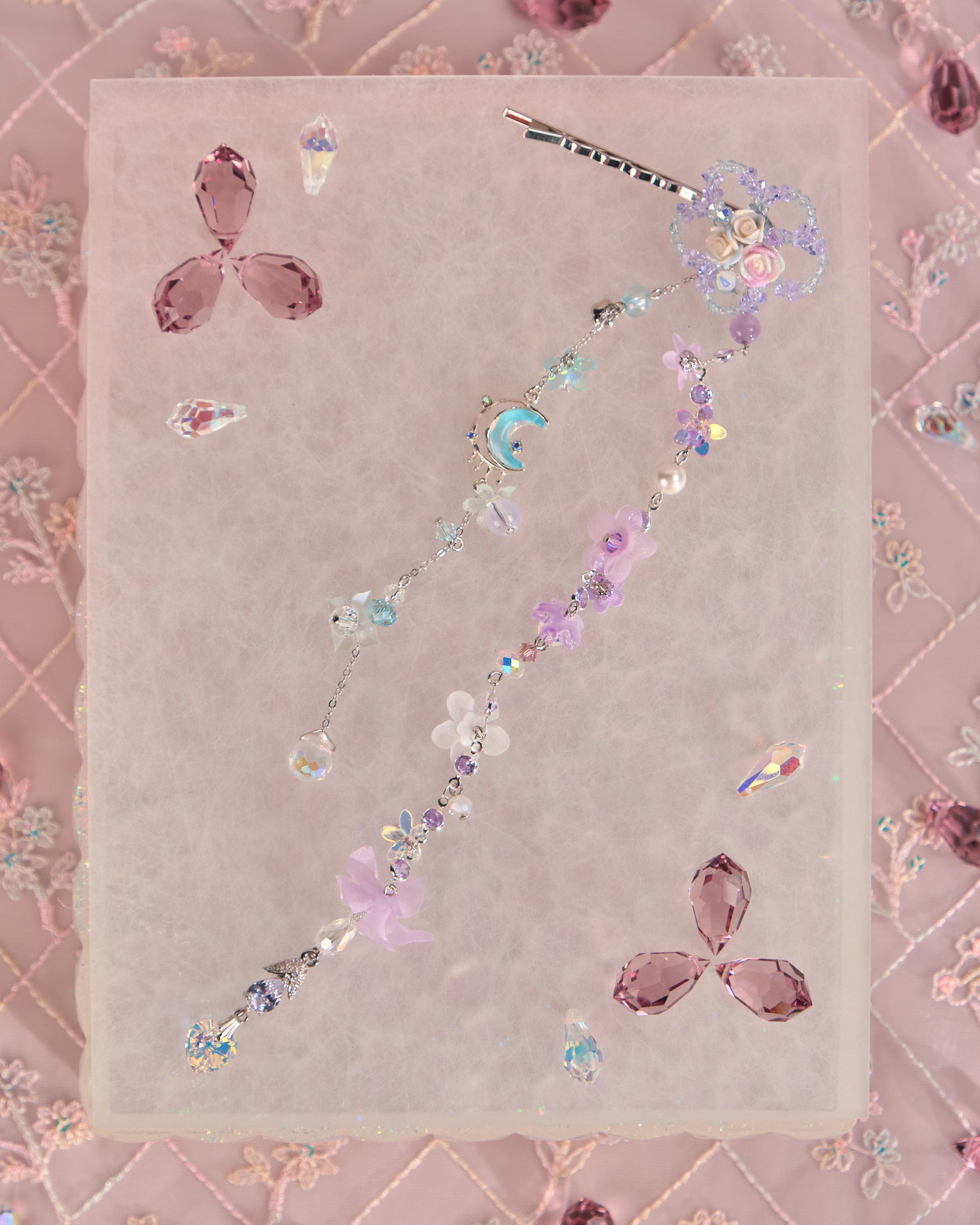 12520 Floral Barrette with Beaded Charm