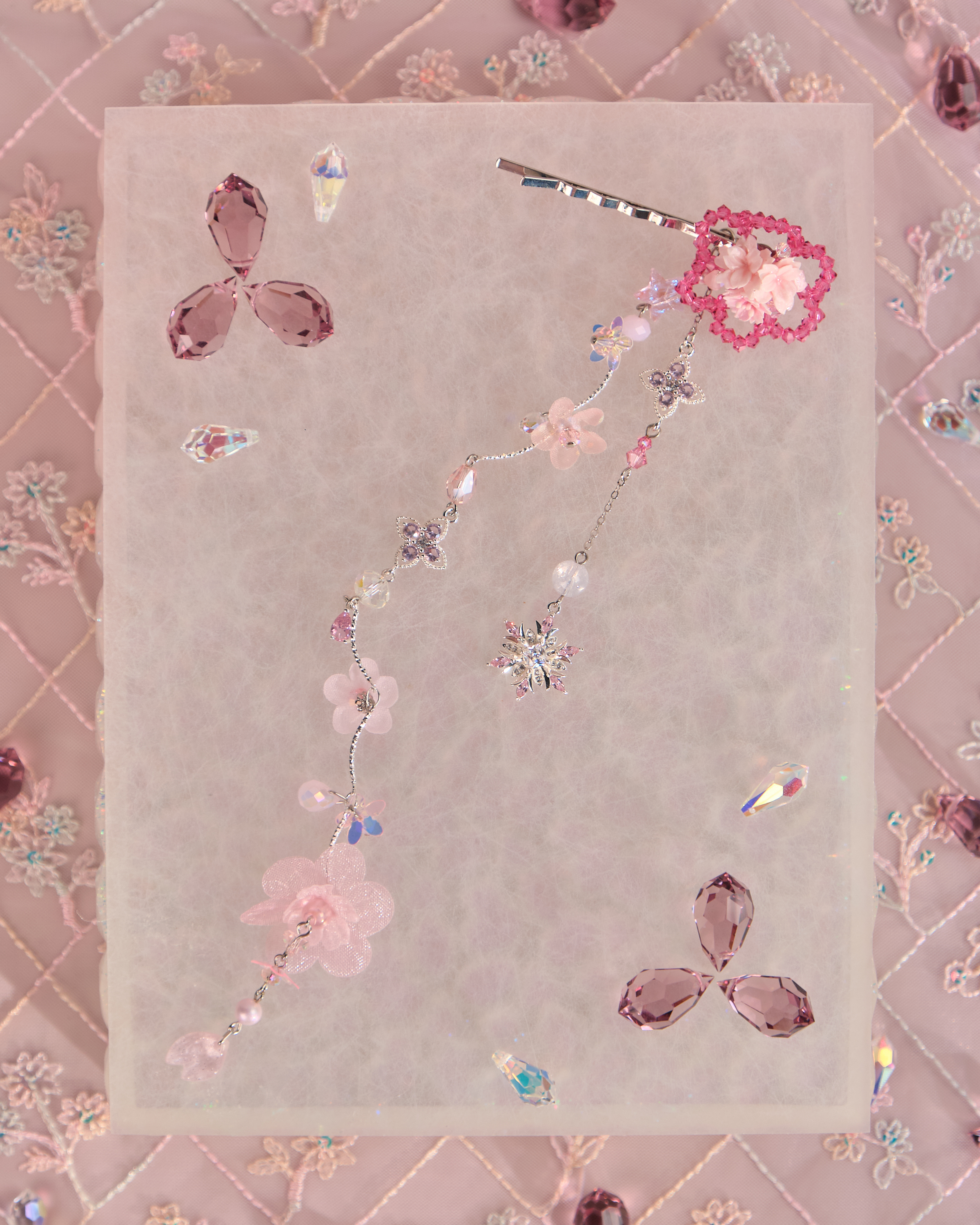 12519 Floral Barrette with Beaded Charm