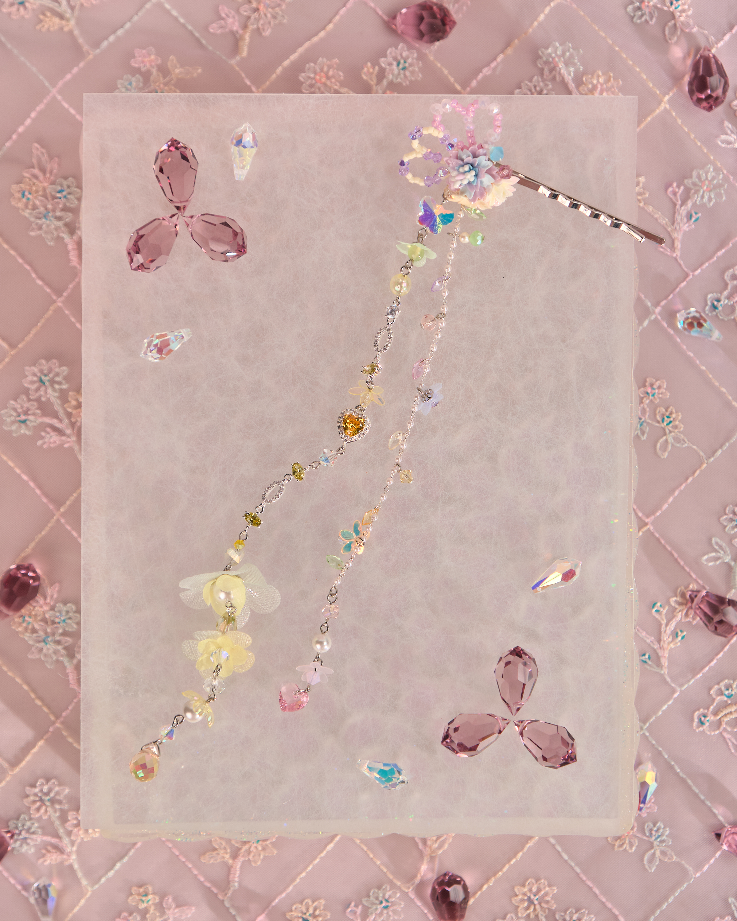 12518 Floral Barrette with Beaded Charm