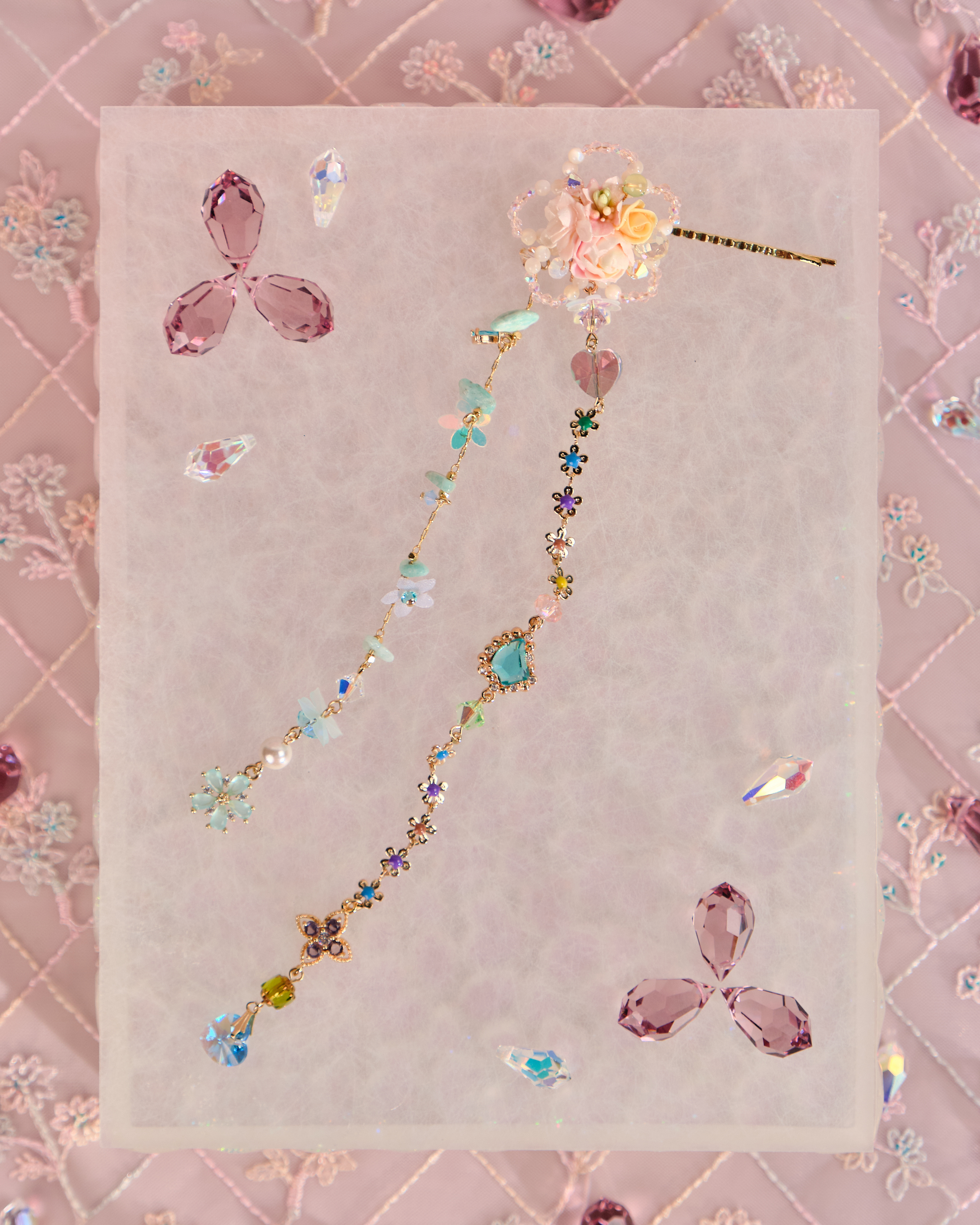 12517 Floral Barrette with Beaded Charm