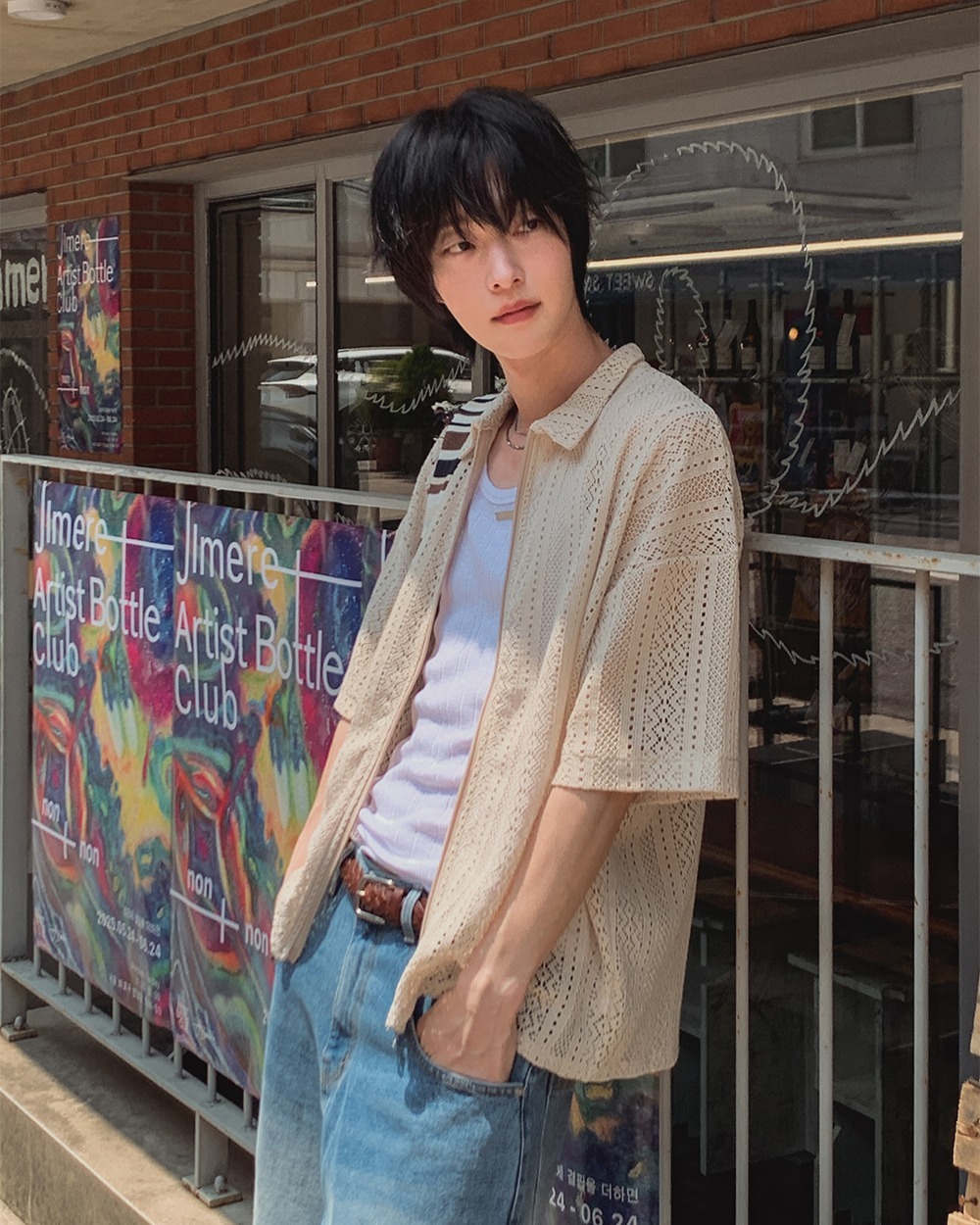 鏤空短袖拉鍊針織衫外套