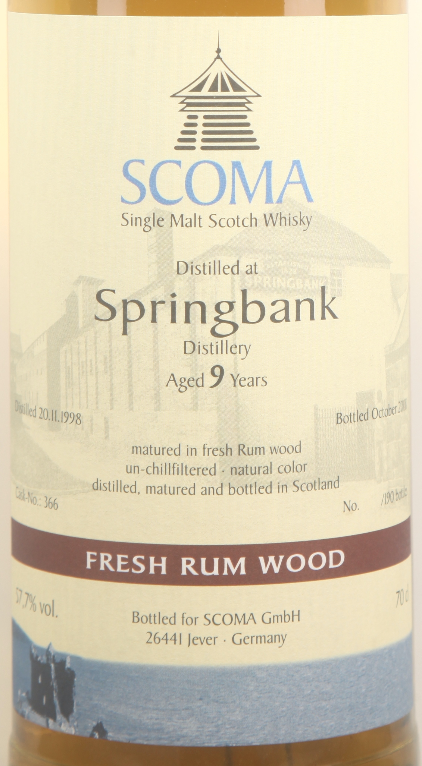 Scoma Springbank 1998/2008 9YO Fresh Rum Wood #366 57.7% @