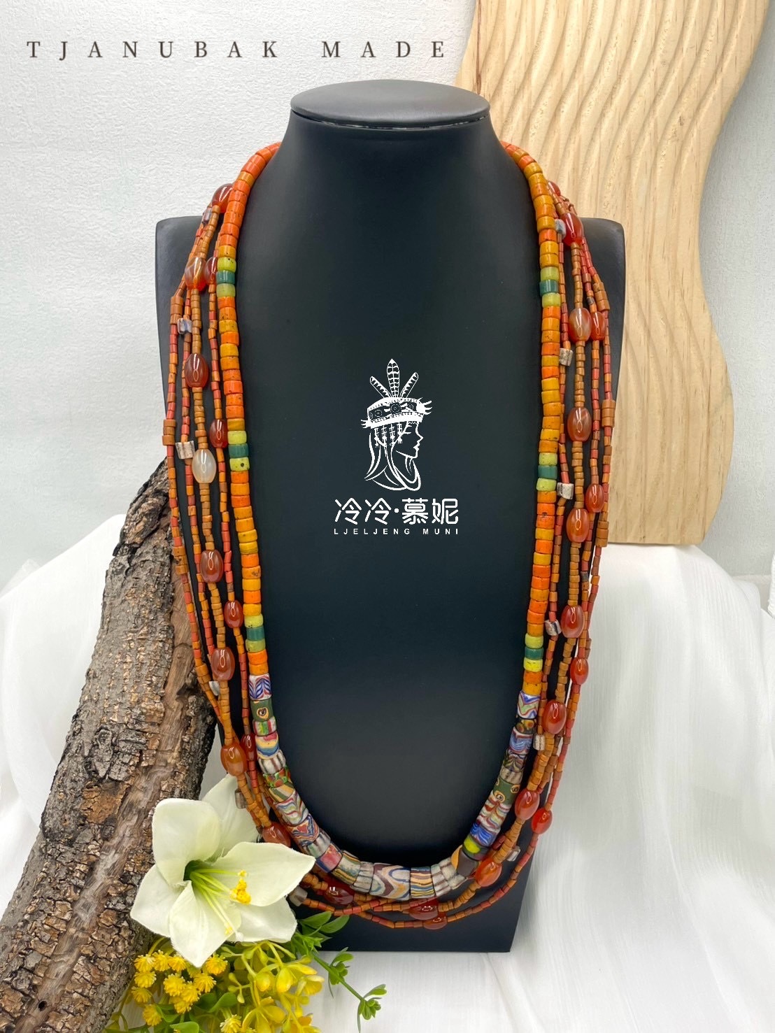 W-No.72傳統花珠五條式複串長鍊80cm