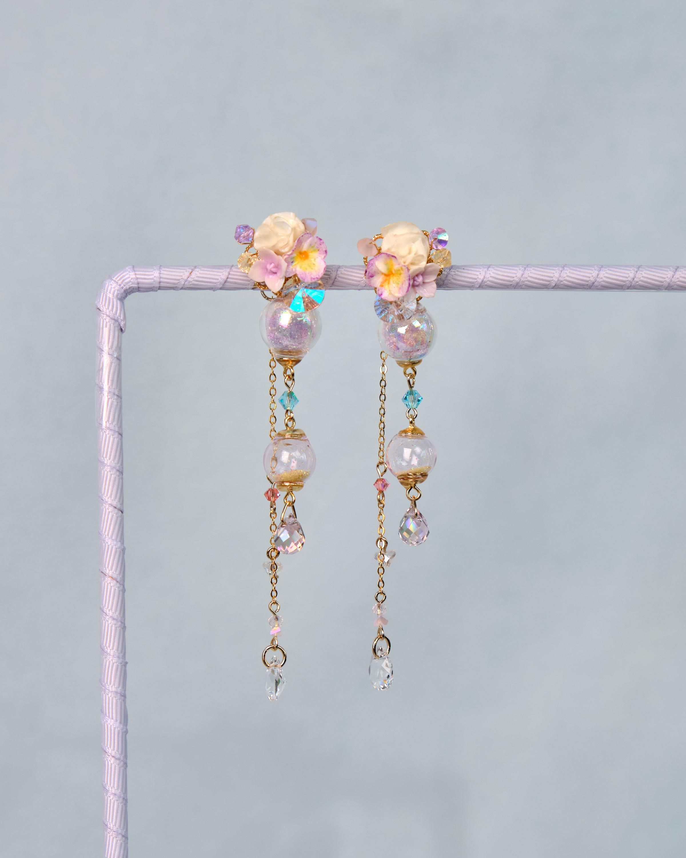 12476 Floral Trio POM POM S925 Earrings