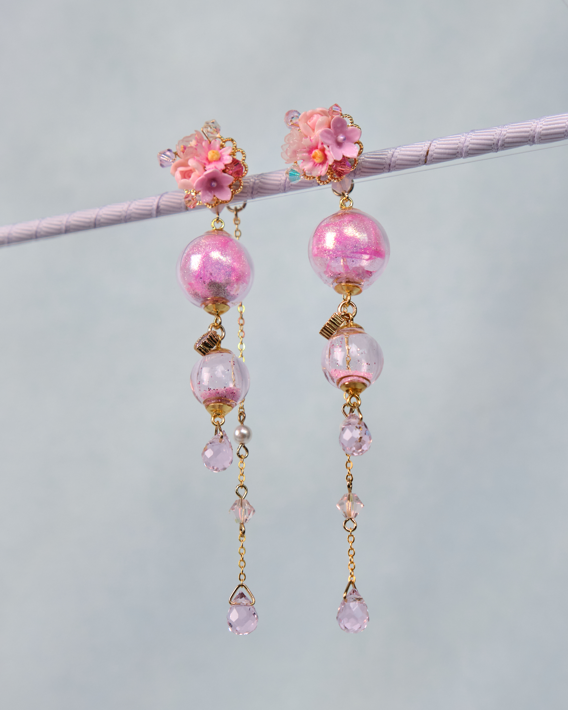 12474 Floral Trio POM POM S925 Earrings