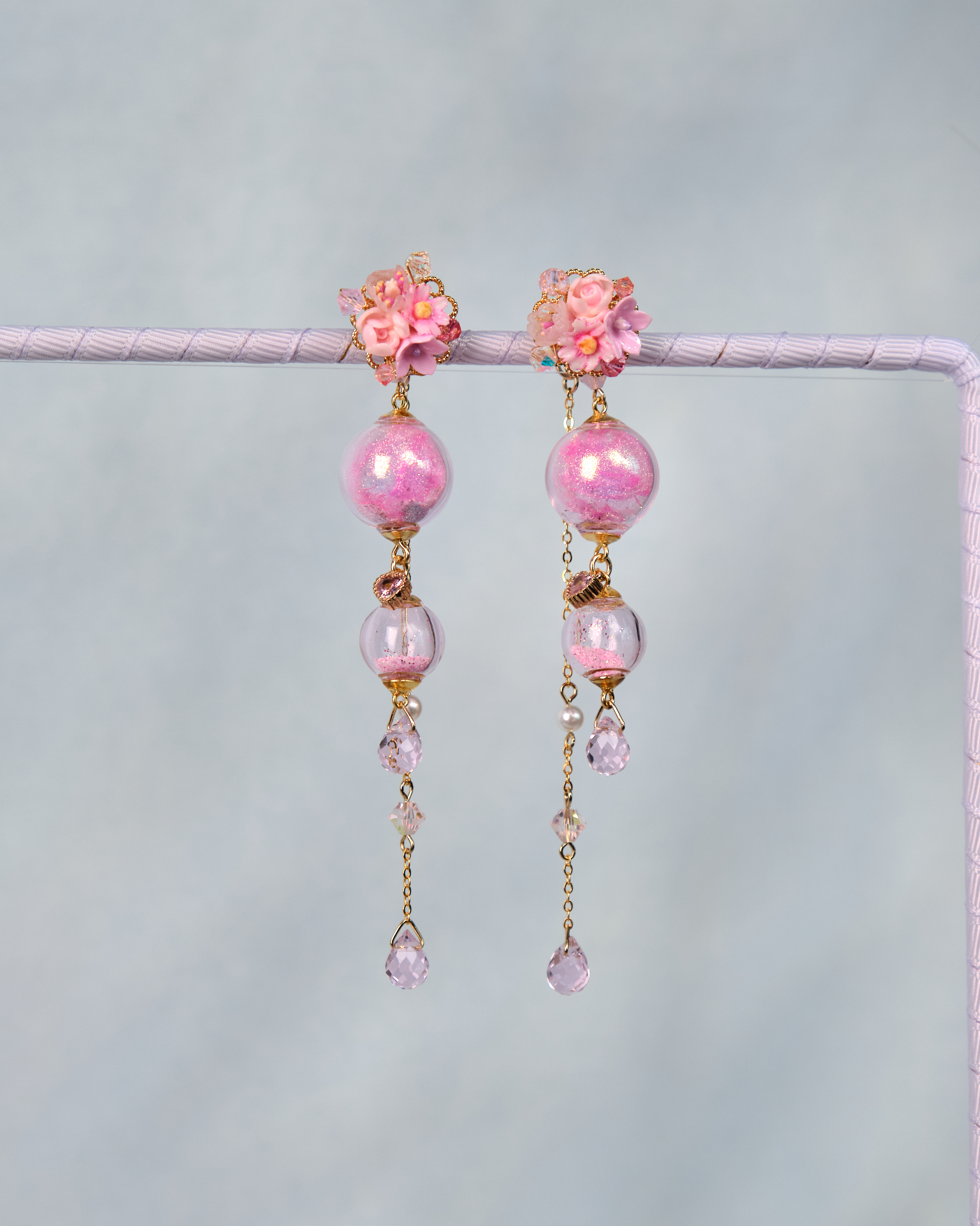 12474 Floral Trio POM POM S925 Earrings