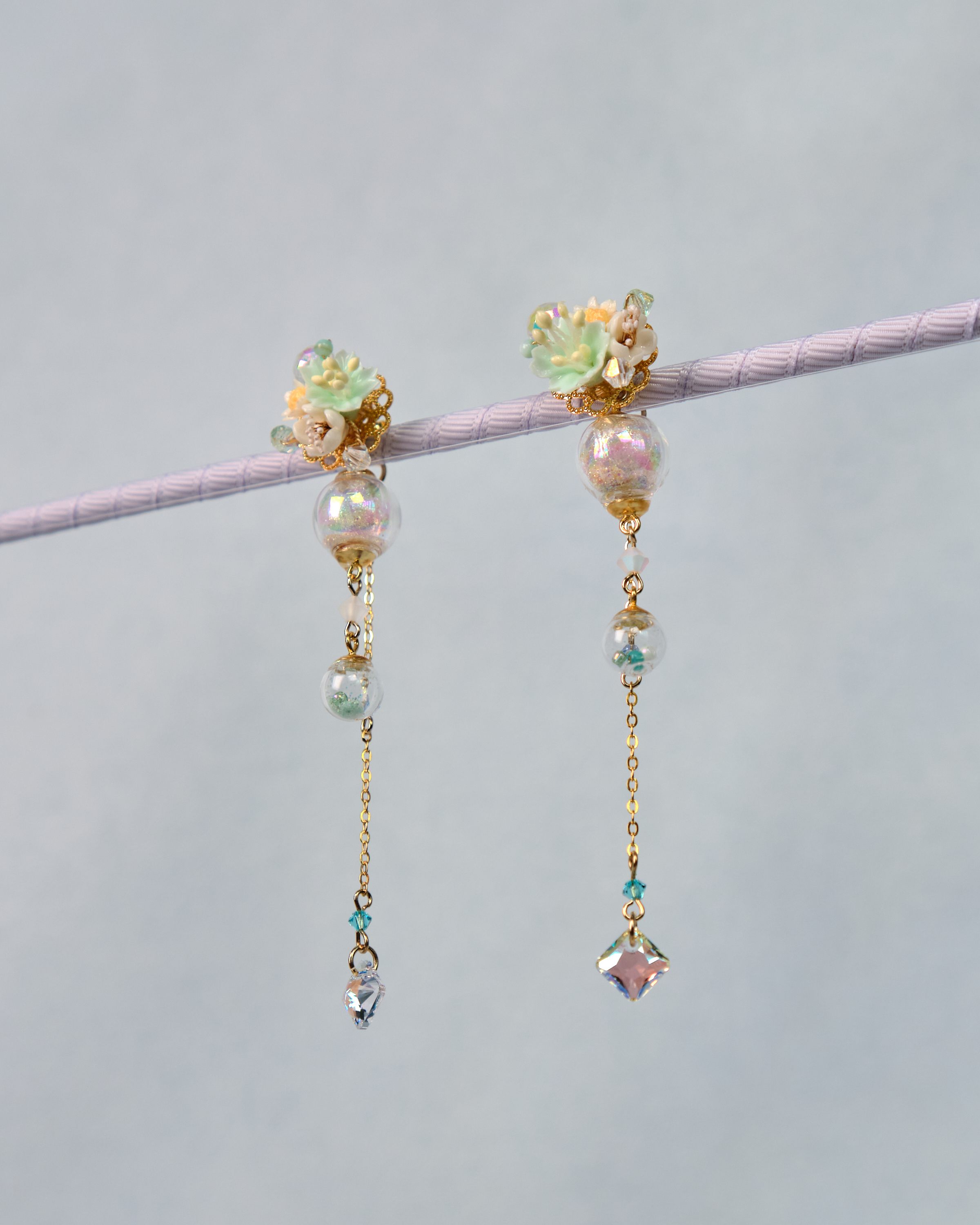 12471 Floral Trio POM POM S925 Earrings