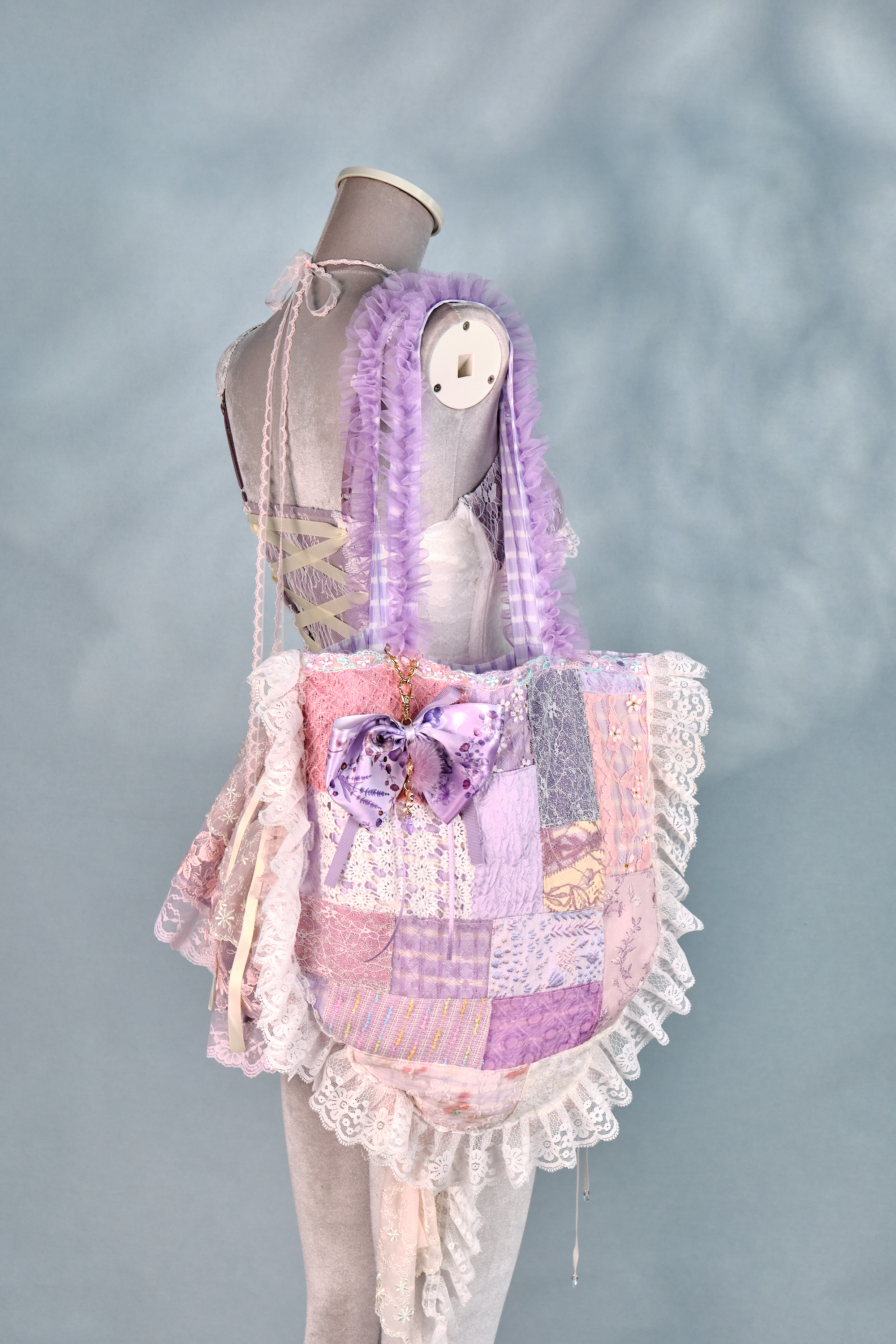 12459 Romantic Patchwork Ruffled Edge Tote Bag