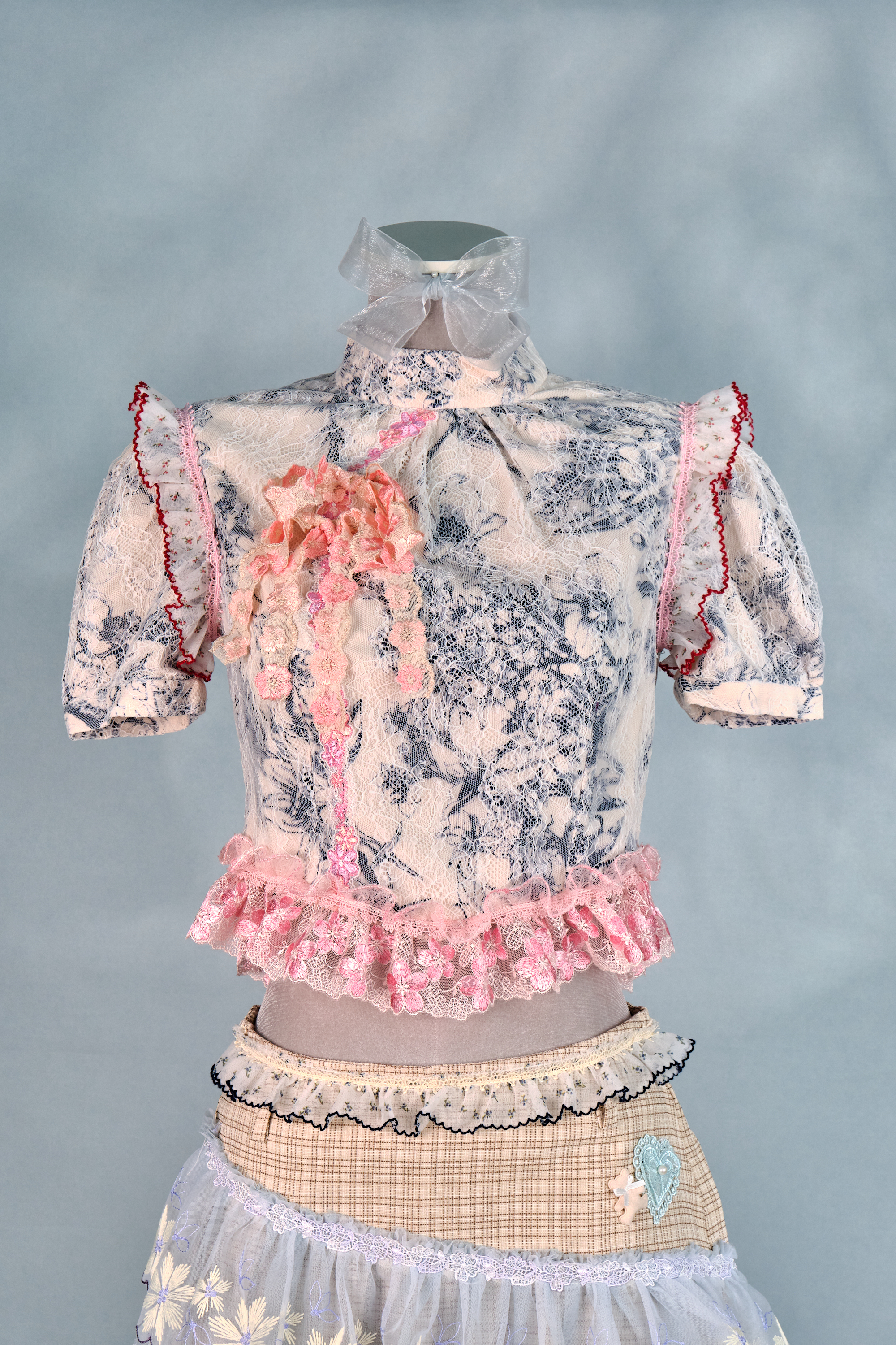 12455 Lace Bow Stand-Collar Small Cheongsam Top