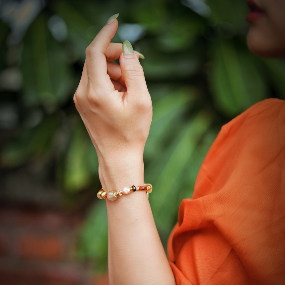 玩味西班牙｜鈦晶橙珍珠瘋狂瑪瑙手鍊 C1730