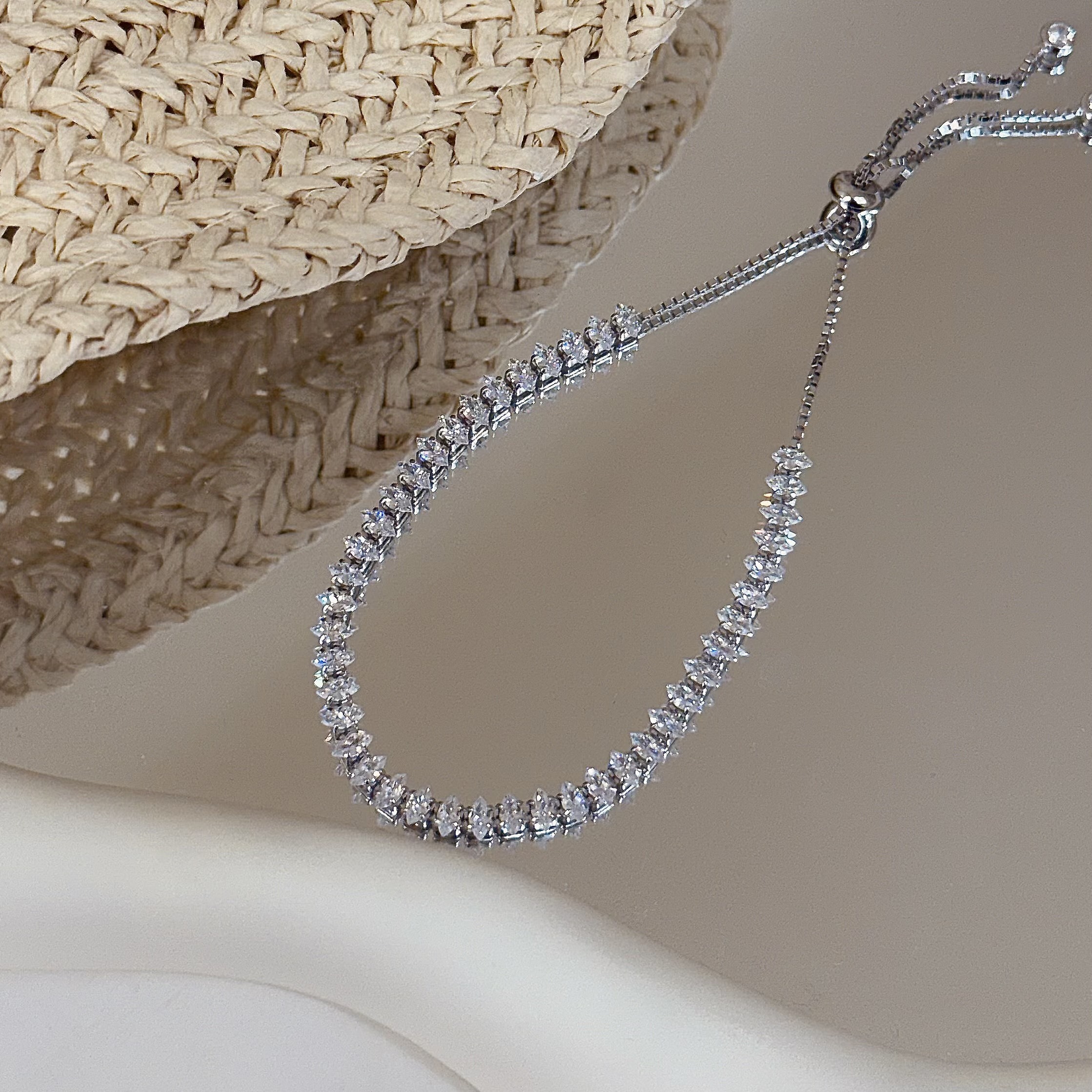 C311馬眼鋯石排鑽伸縮純銀手鍊