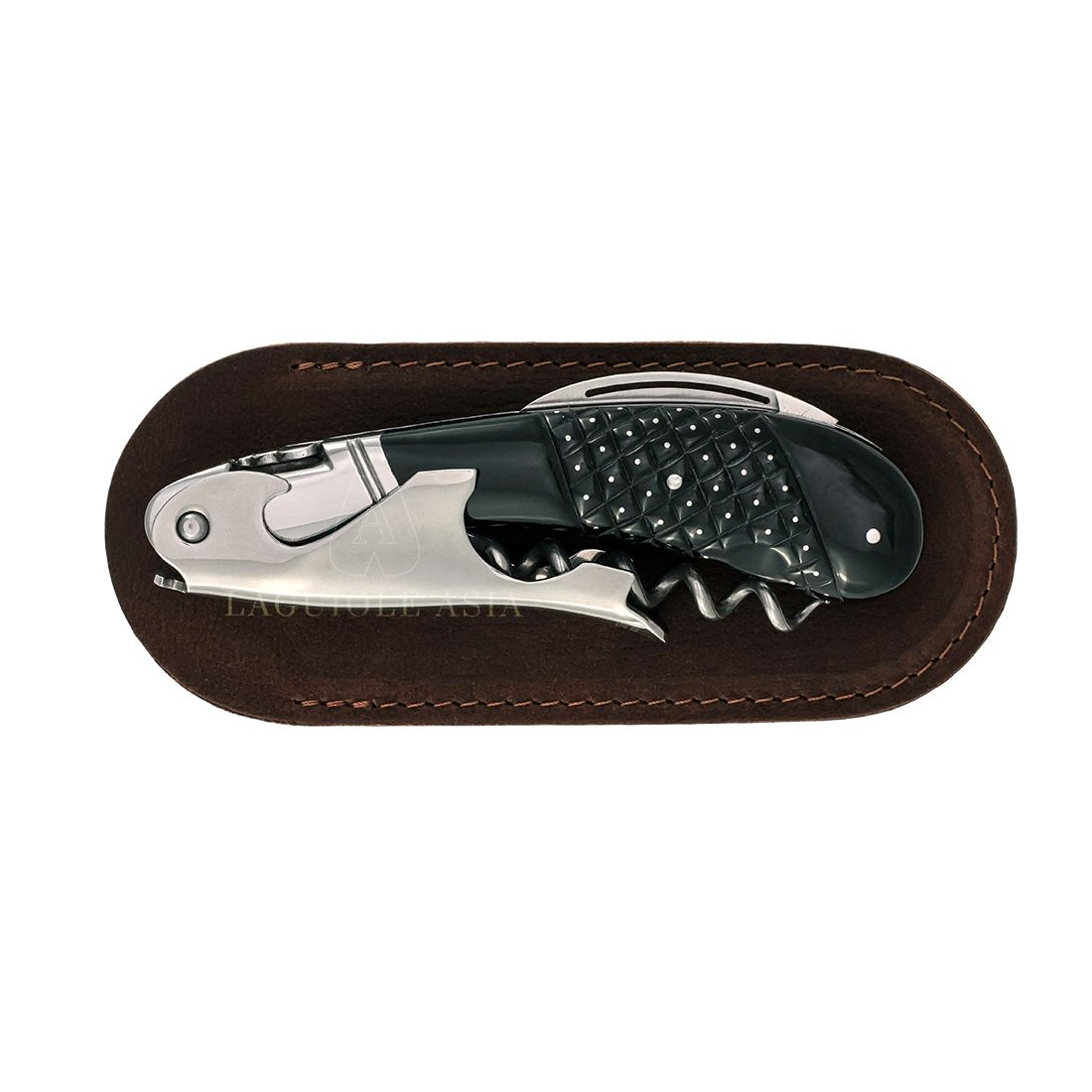 LAGUIOLE MAGNUM ⋆ 菱刻紋點針鑲釘手柄 ⋆ 黑牛角酒刀