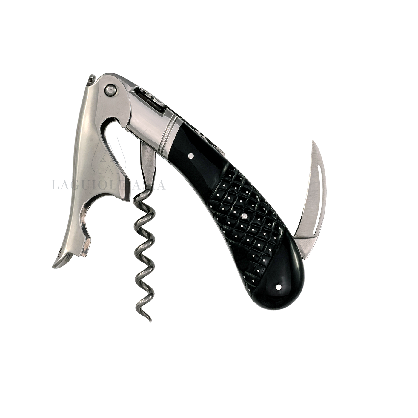 LAGUIOLE MAGNUM ⋆ 菱刻紋點針鑲釘手柄 ⋆ 黑牛角酒刀