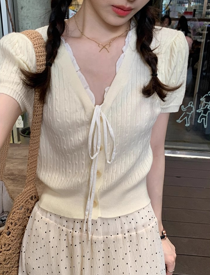 [2 FOR RM50] Sweet Lace V-Neck Ice Silk Knit Top