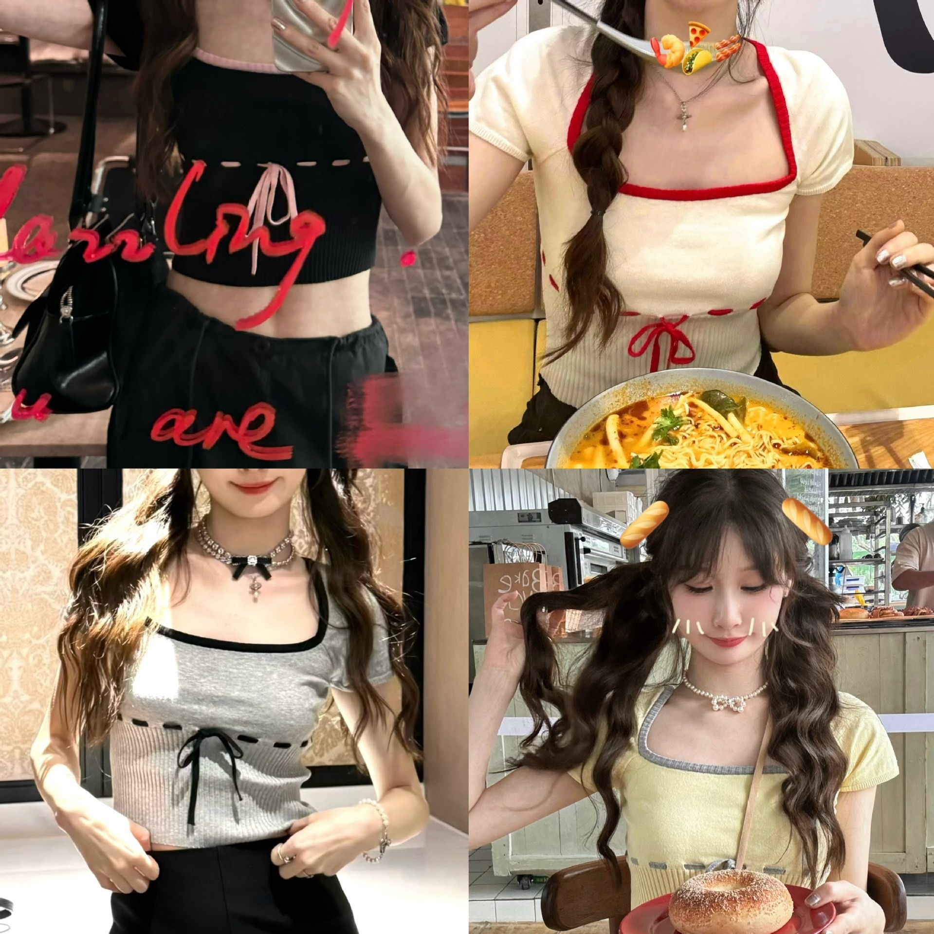 [2 FOR RM50] Ballet-Inspired U-Neck Tie-Up Knit Top