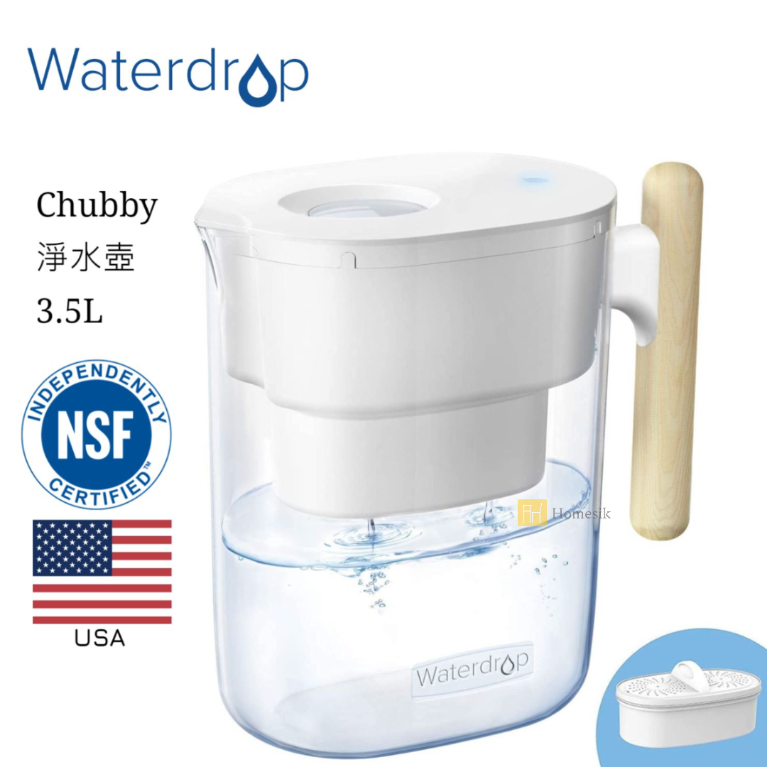 Waterdrop - Chubby 系列五重過濾木柄淨水壺 3.5L (白) 濾水壺 WD-PT-04W