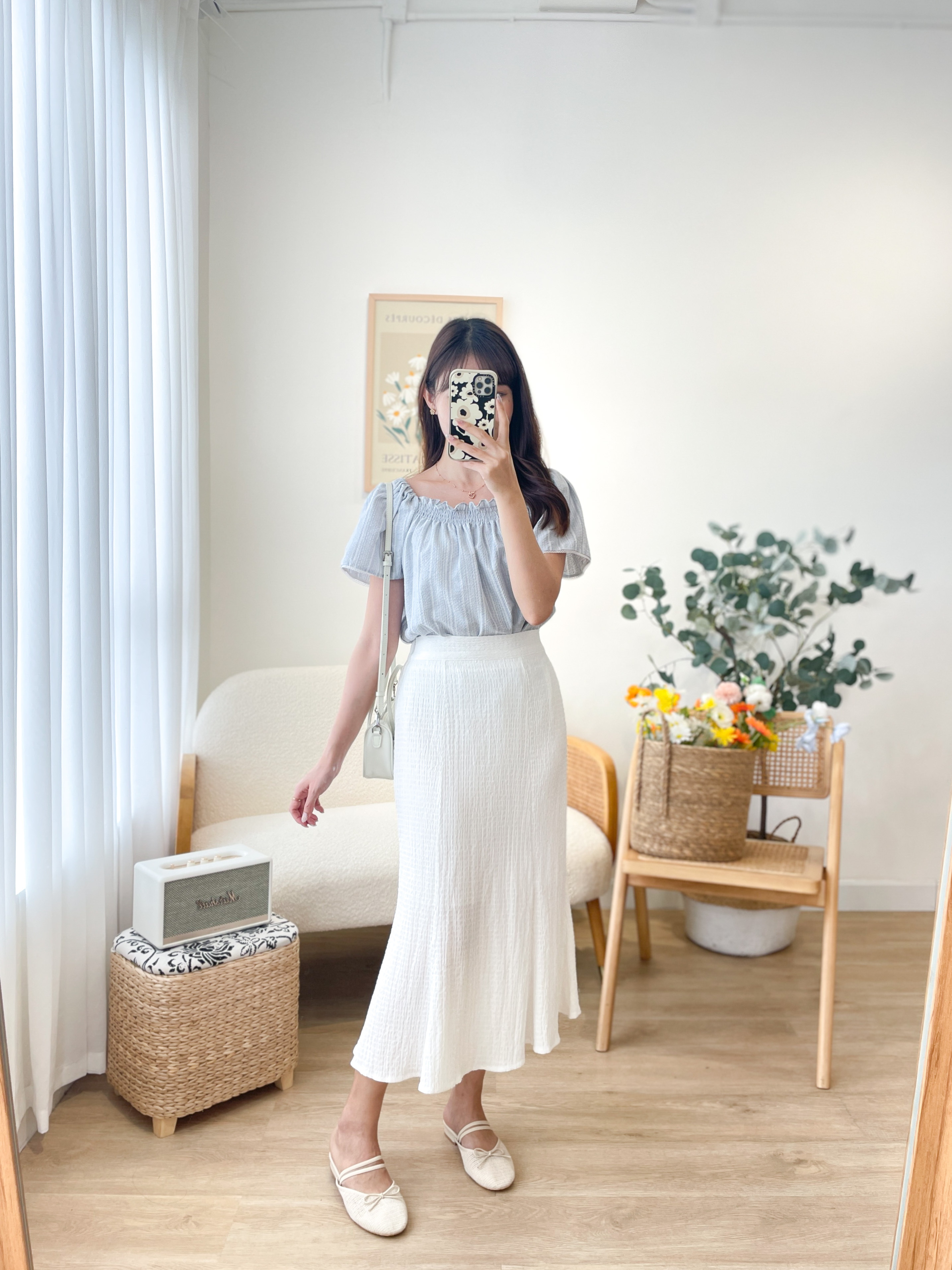 SK542 Misty Crease Flared Long Skirt