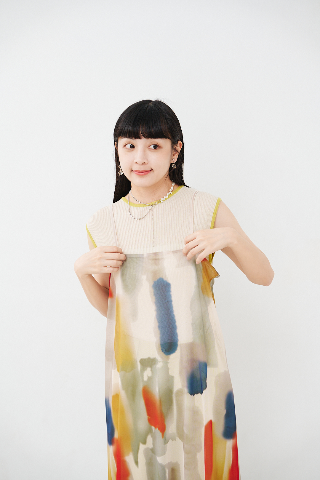 (預購)日光暈染！水彩透明感吊帶裙(三色-米彩)