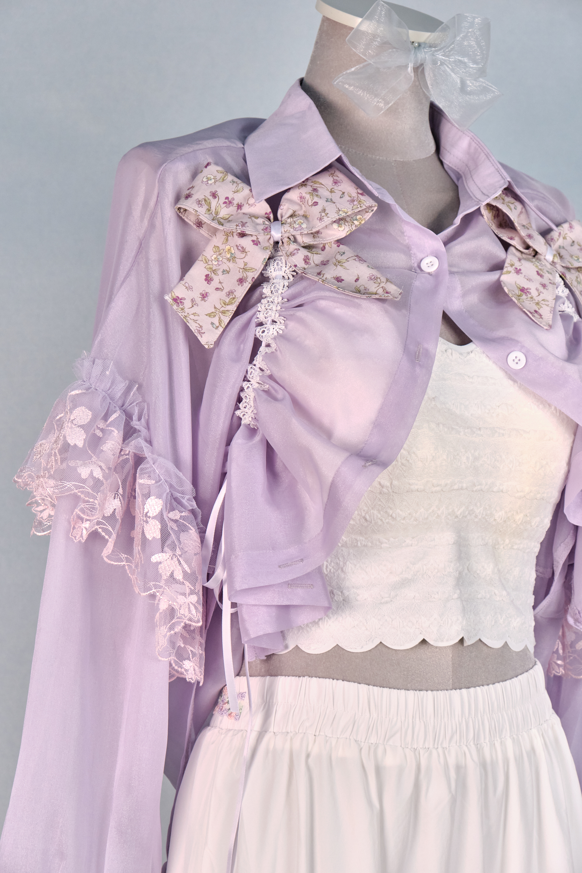 12398 Double Bow Drawstring 2-Way Shirt/Jacket