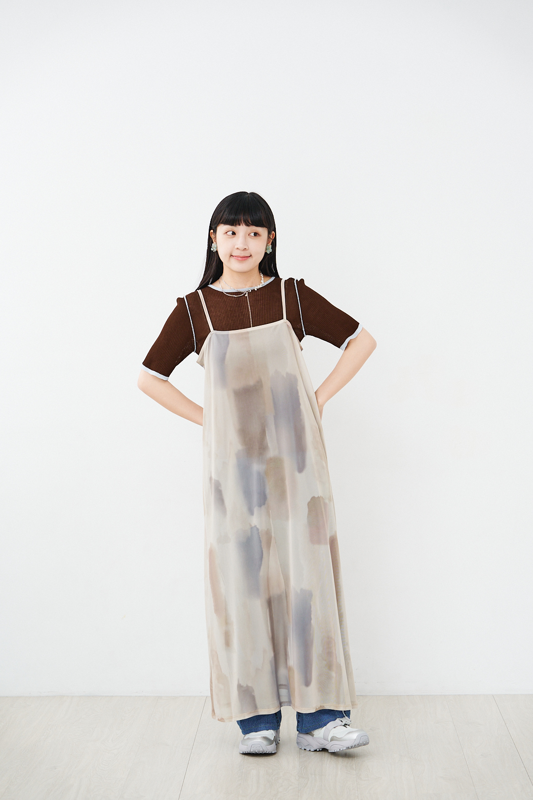 (預購)日光暈染！水彩透明感吊帶裙(三色-米灰白)