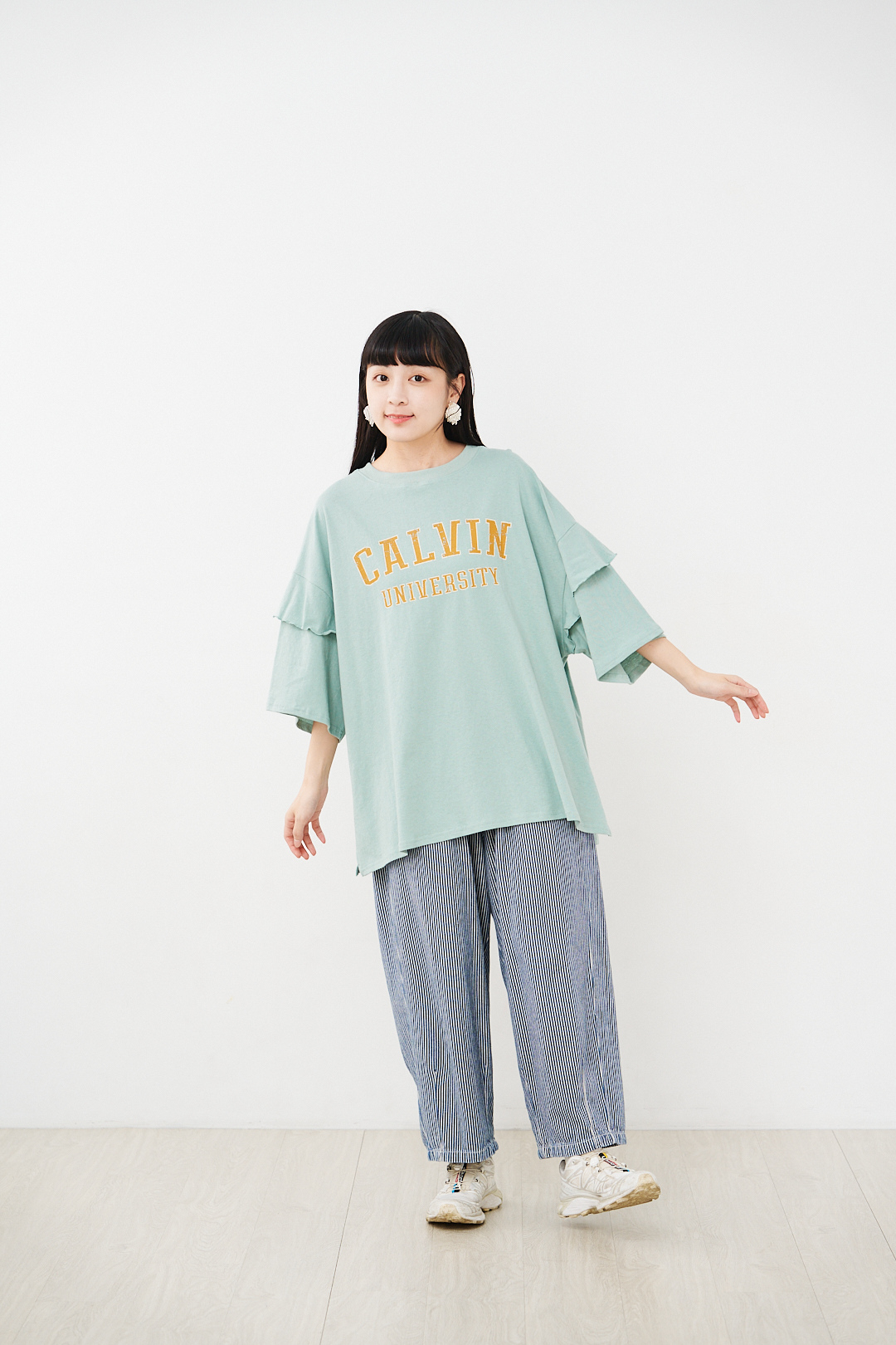 接觸冷感！天竺袖褶邊Tee(三色-薄荷)