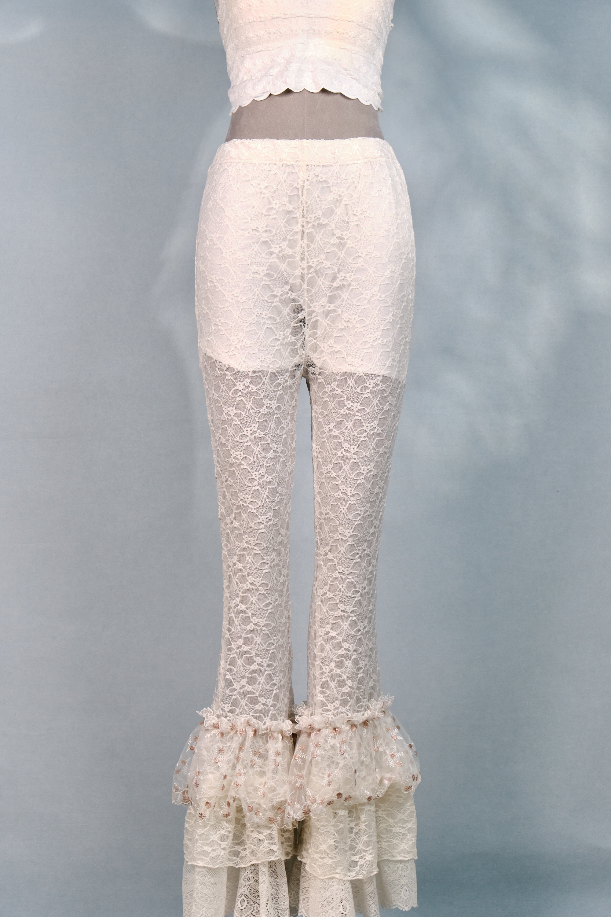 12369 Lace Slim Flared Long Pants with Detachable Lace Suspender Skirt Cover