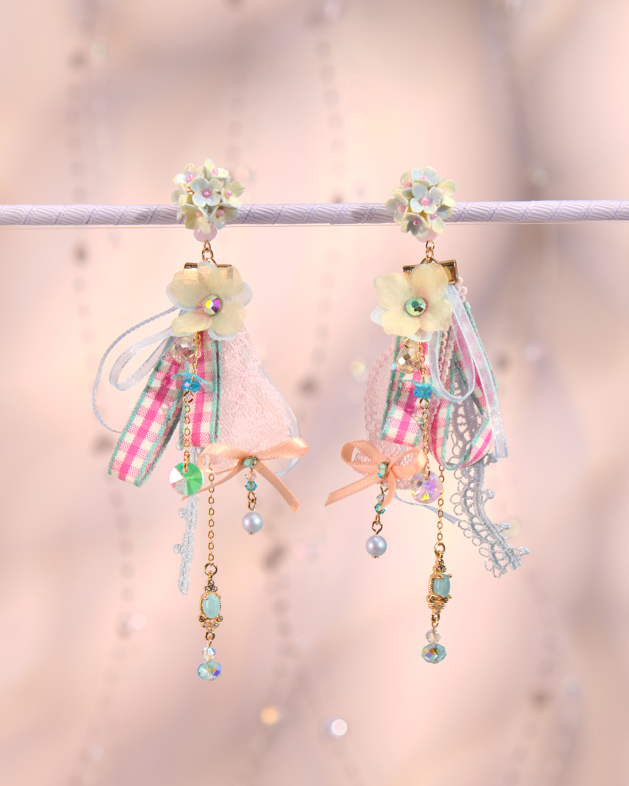 12274 兩用小花彩虹絲帶耳環