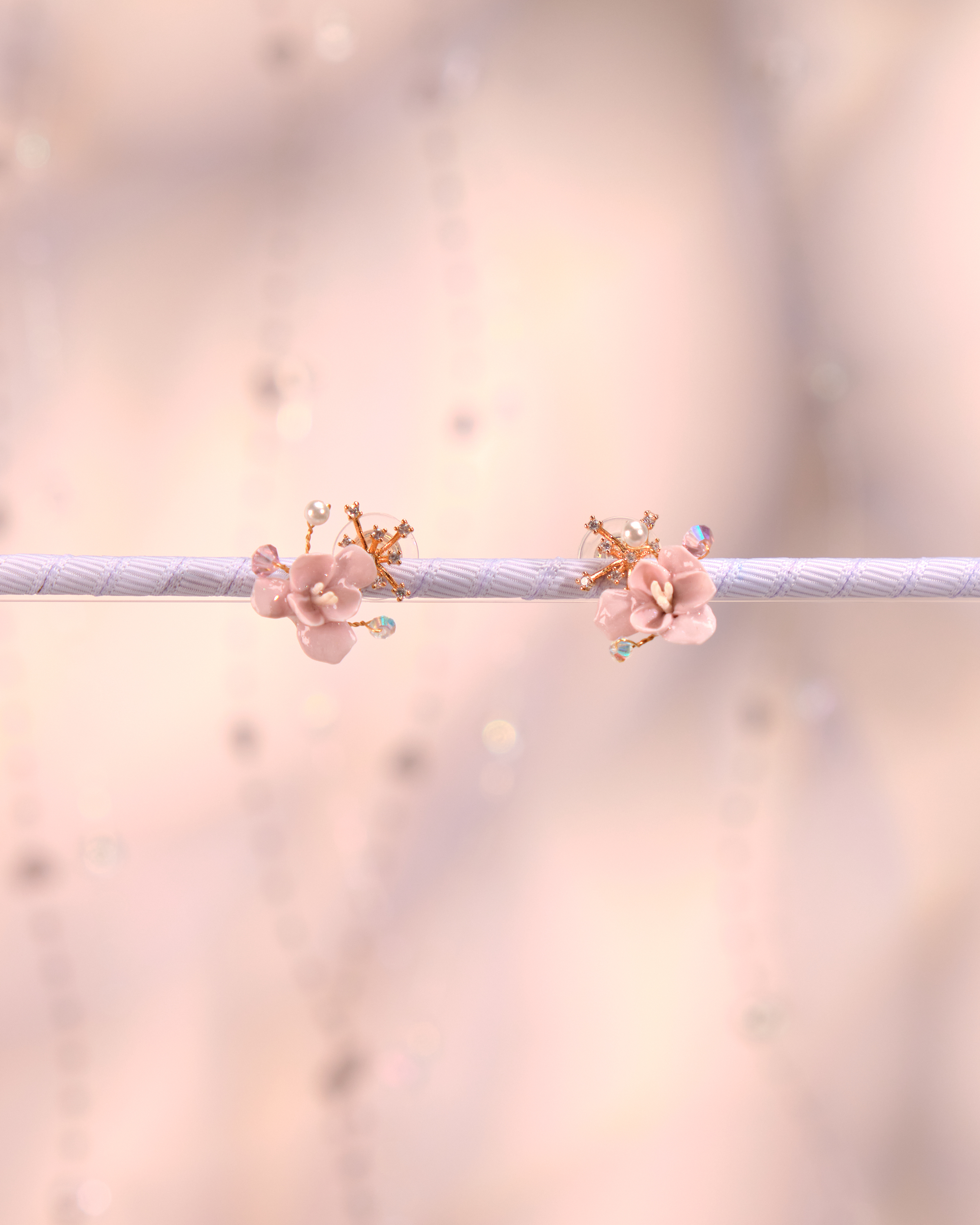 12273 兩用小花彩虹絲帶耳環