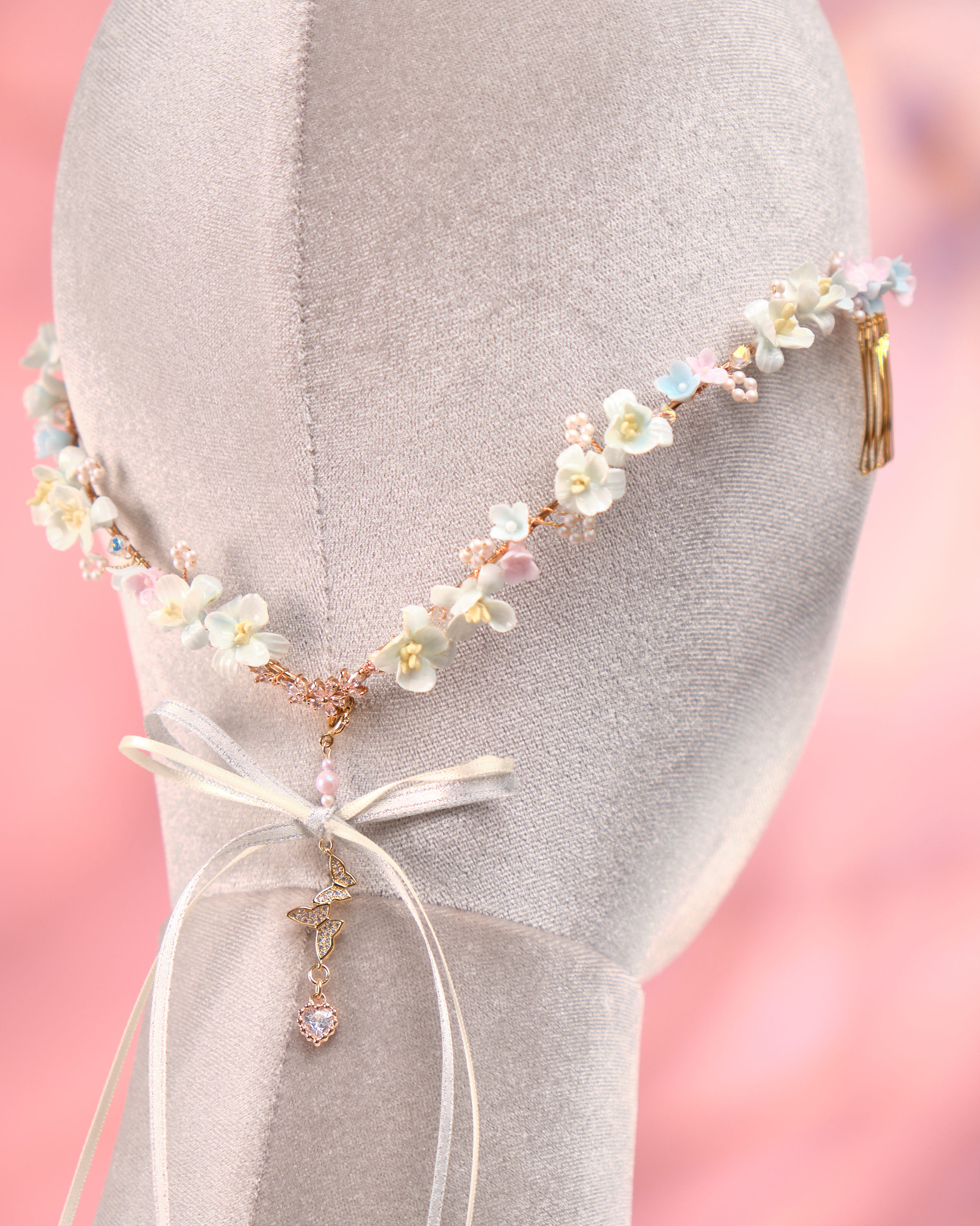 12270 夏日花橋頭箍配絲帶拖尾