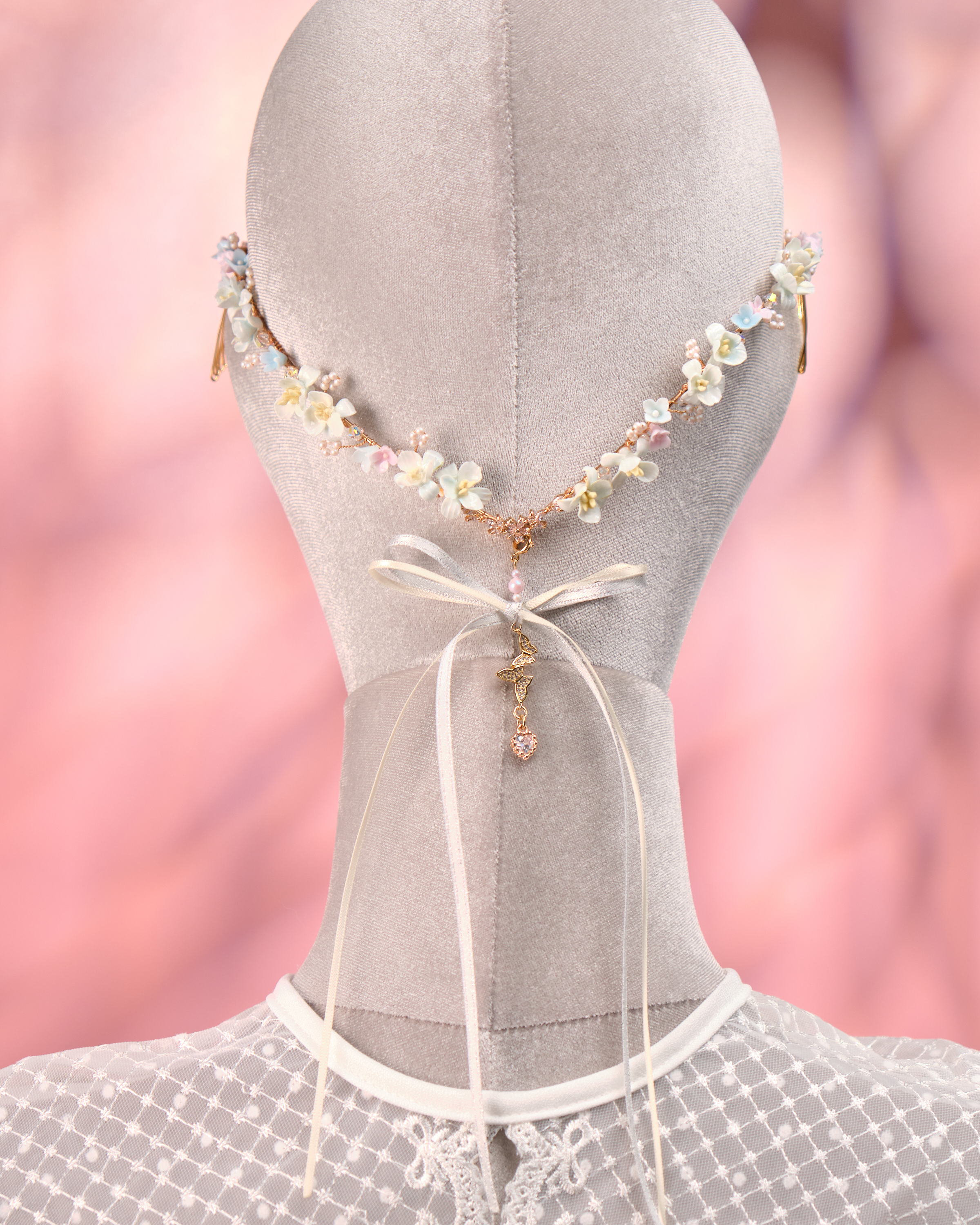 12270 夏日花橋頭箍配絲帶拖尾