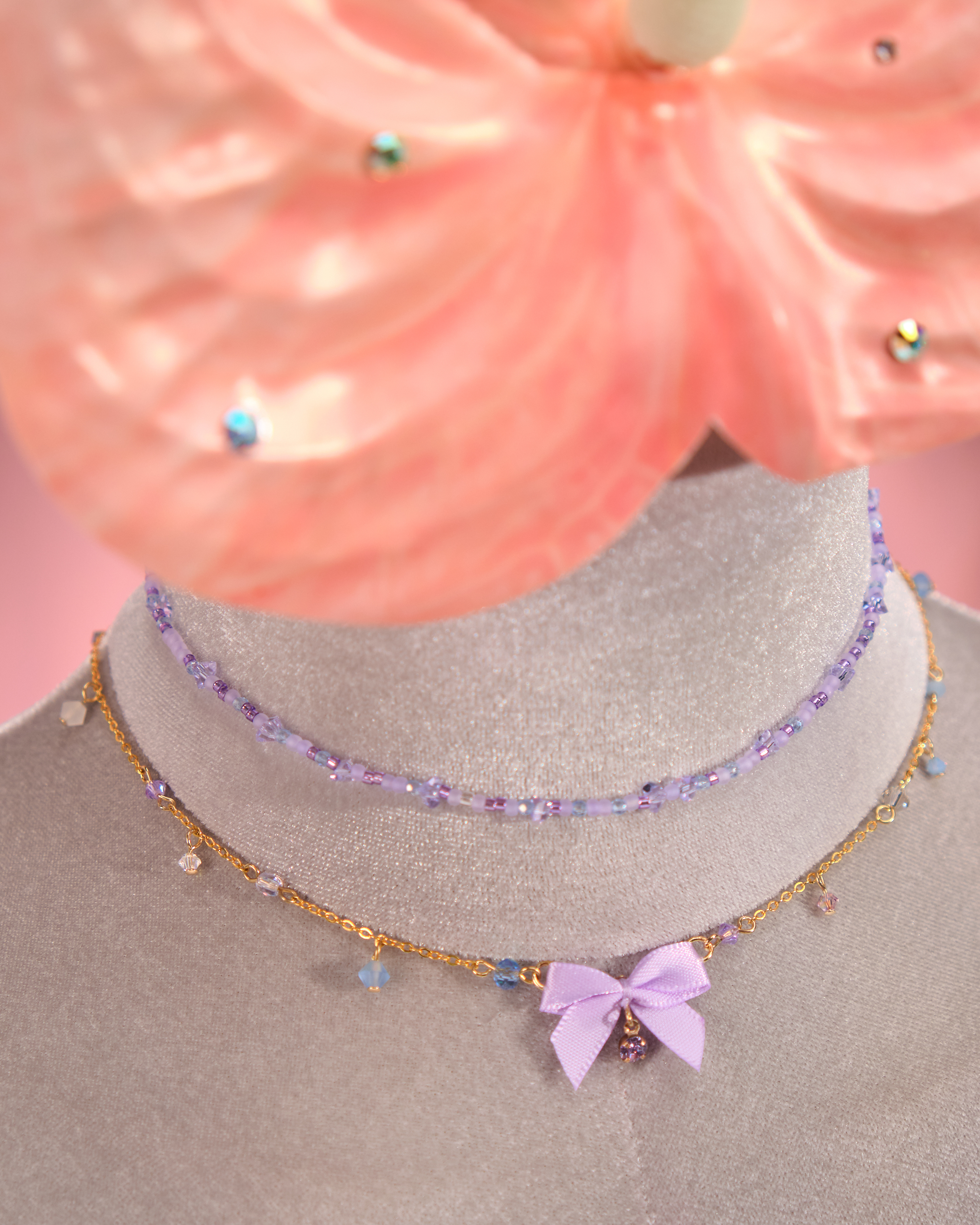 12261 蝴蝶結米珠短頸鏈組合套裝