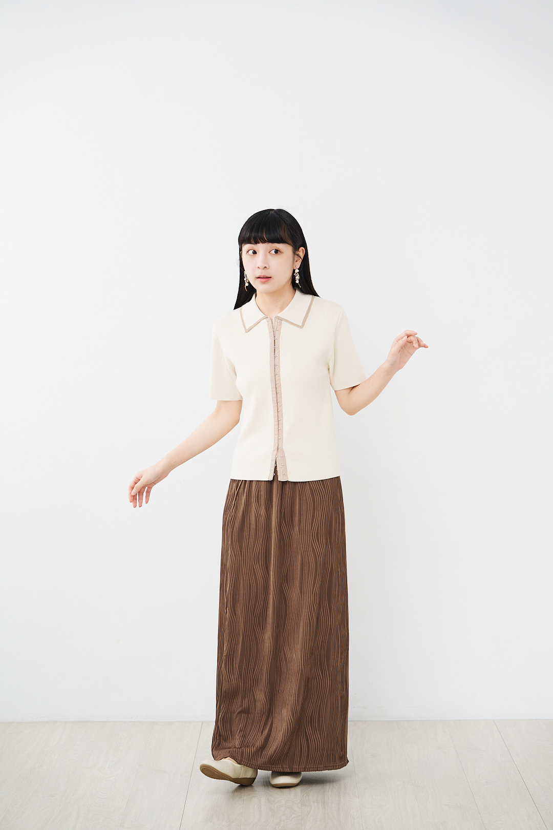 (限量)誰藏了一片海！波浪紋半身裙(三色-摩卡棕)