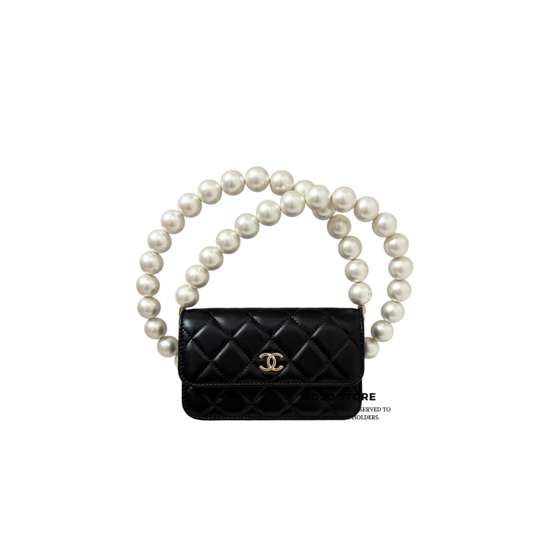 Chanel Pearl Mini Flap Bag - Black / Ghw